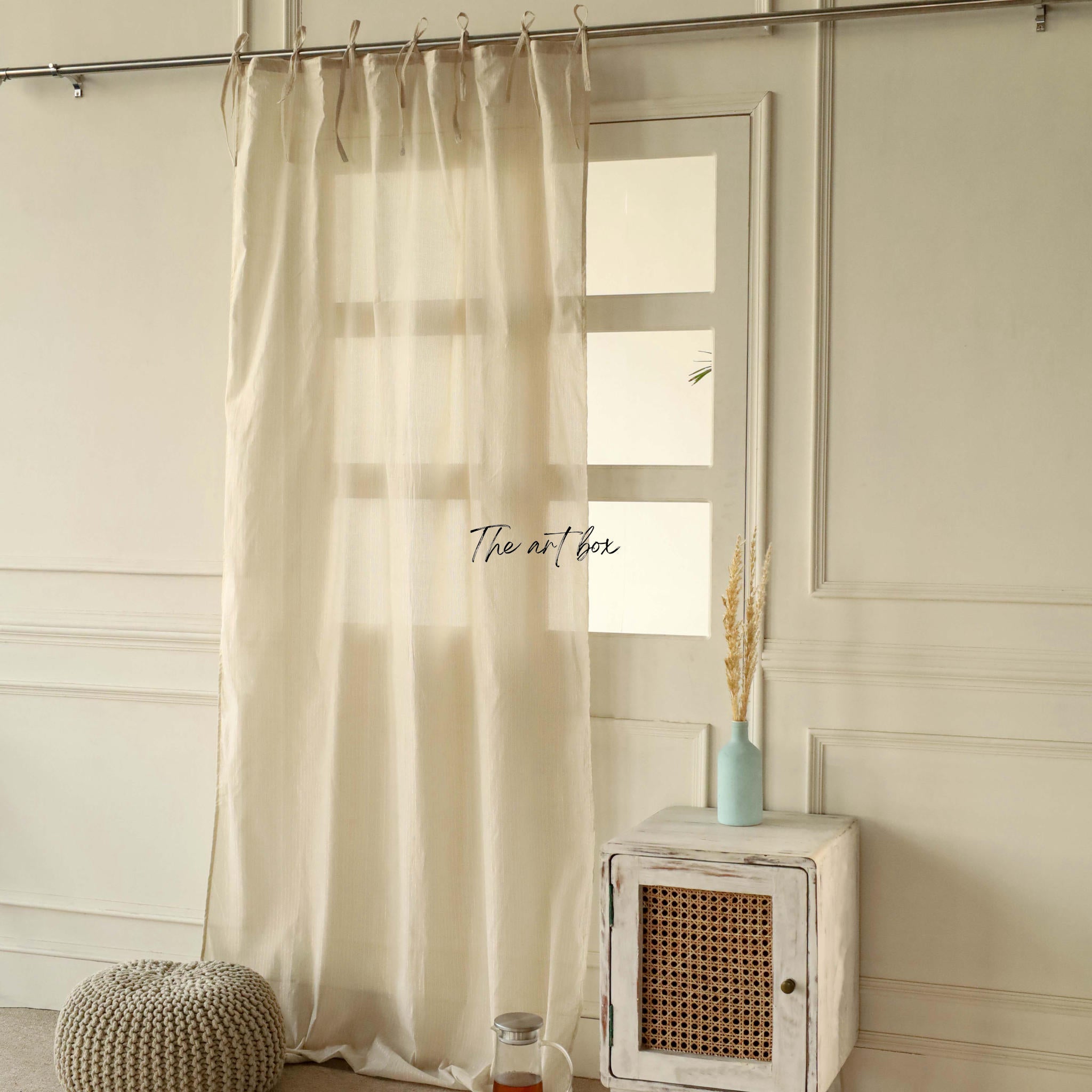 Beige Linen Striped Curtains - 1 Panel Set