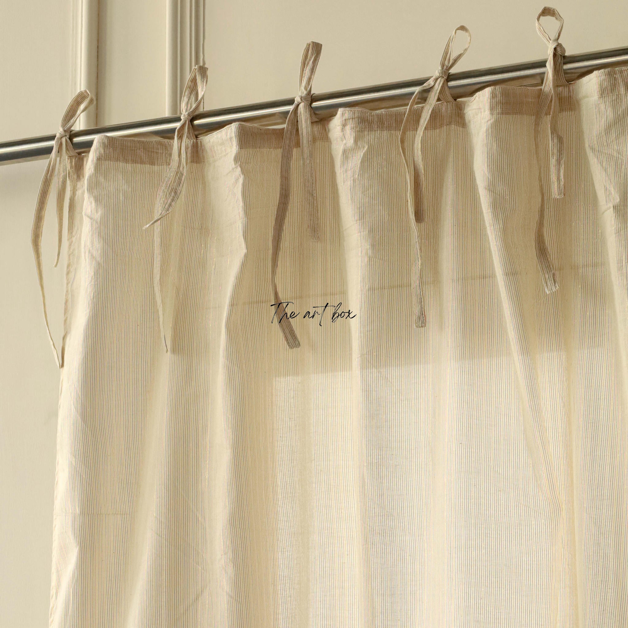 Beige Stripe Cotton Curtains - 1 Panel Set