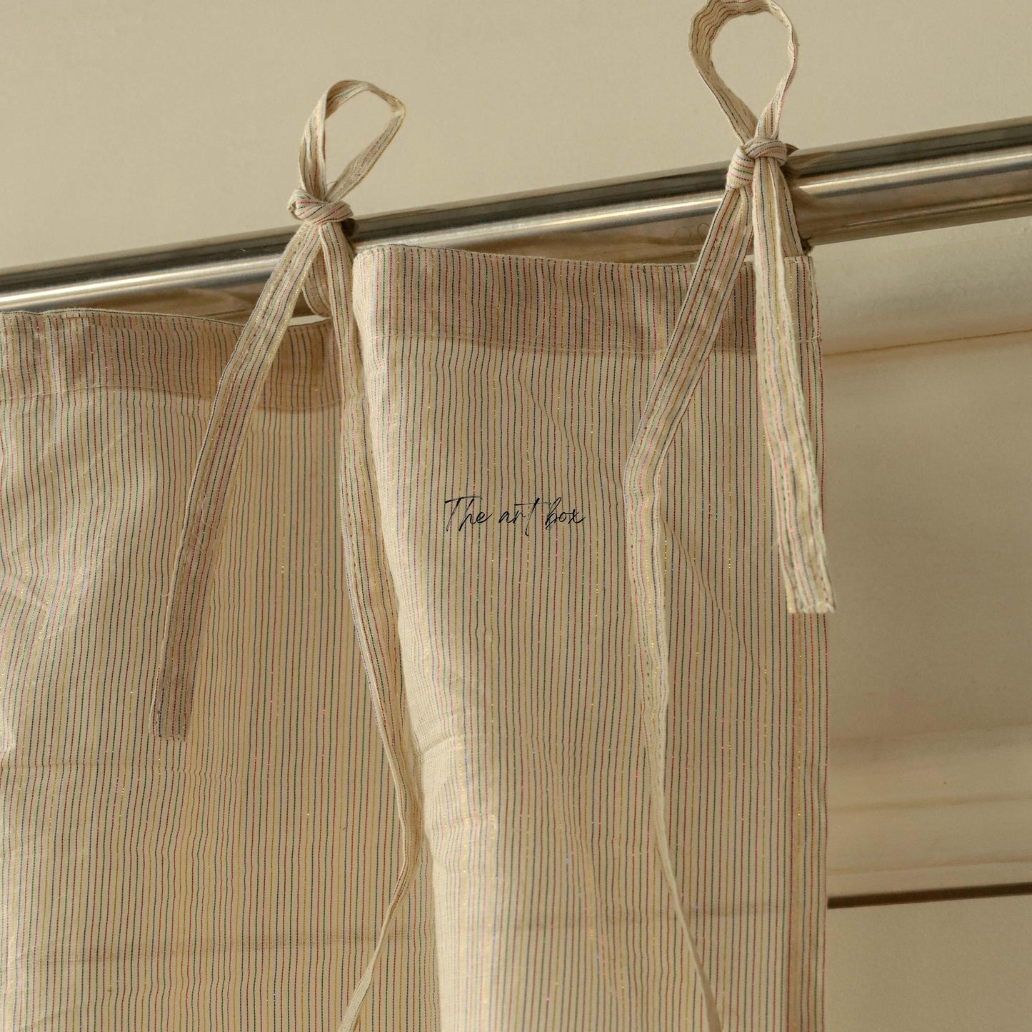 Beige Stripe Cotton Curtains - 1 Panel Set