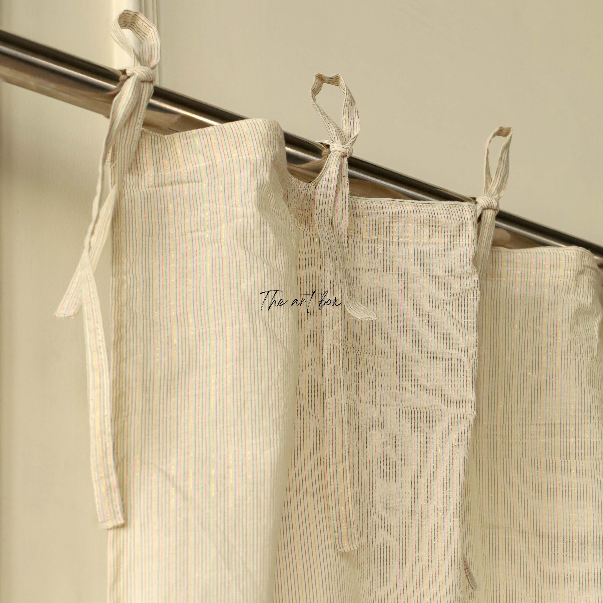 Beige Stripe Cotton Curtains - 1 Panel Set