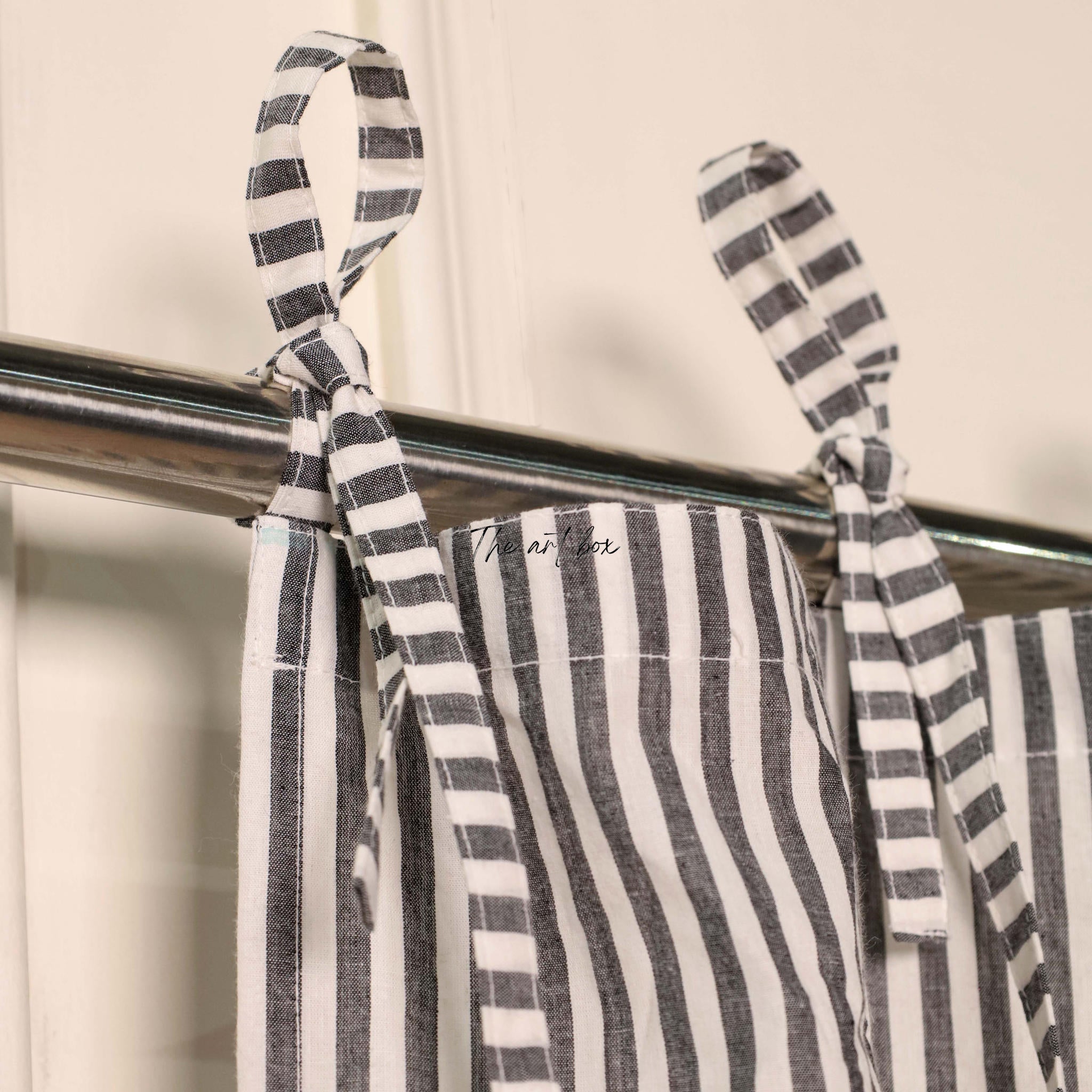 Grey Stripe Cotton Curtains - 1  Panel Set