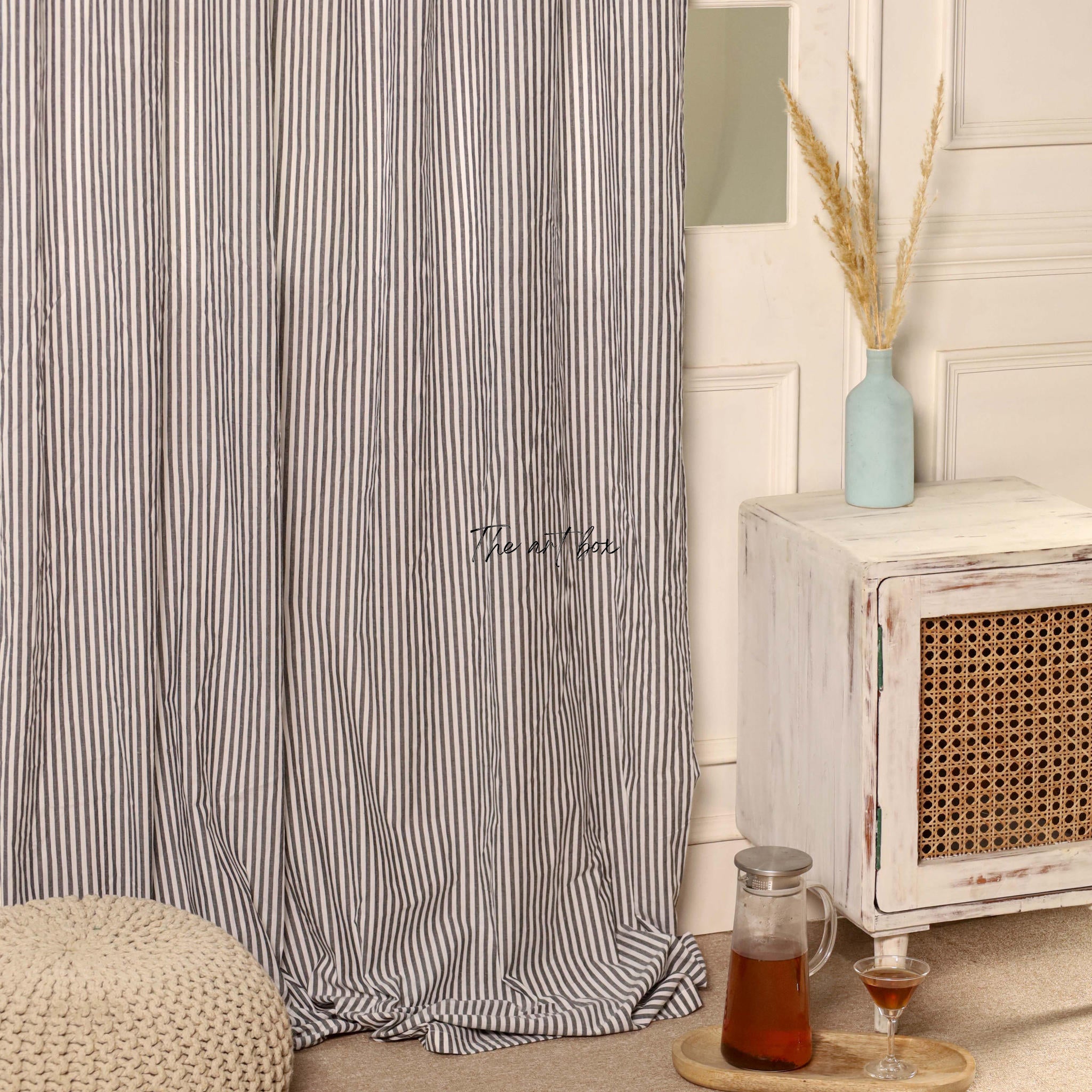 Grey Stripe Cotton Curtains - 1  Panel Set