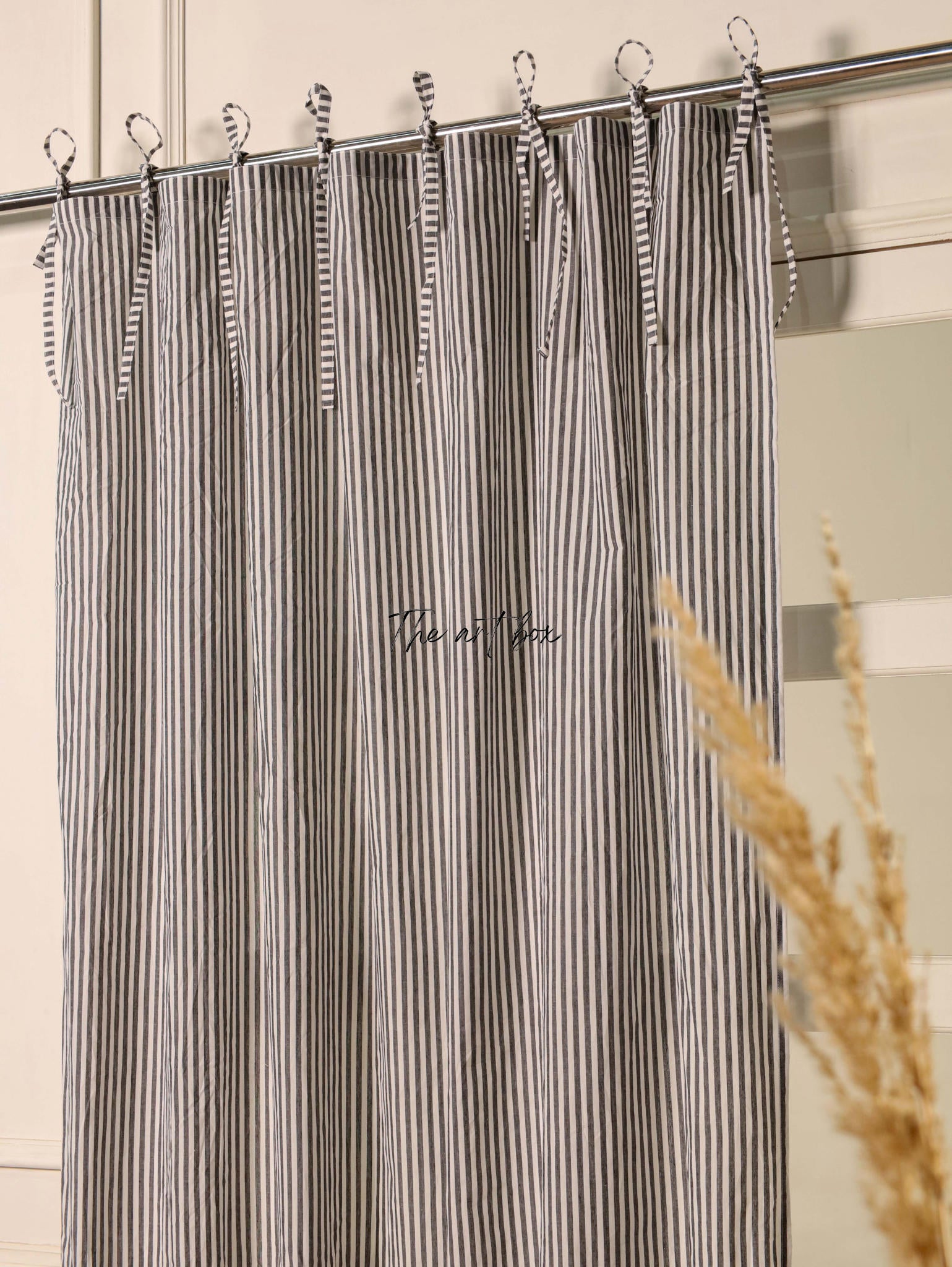 Grey Stripe Cotton Curtains - 1  Panel Set