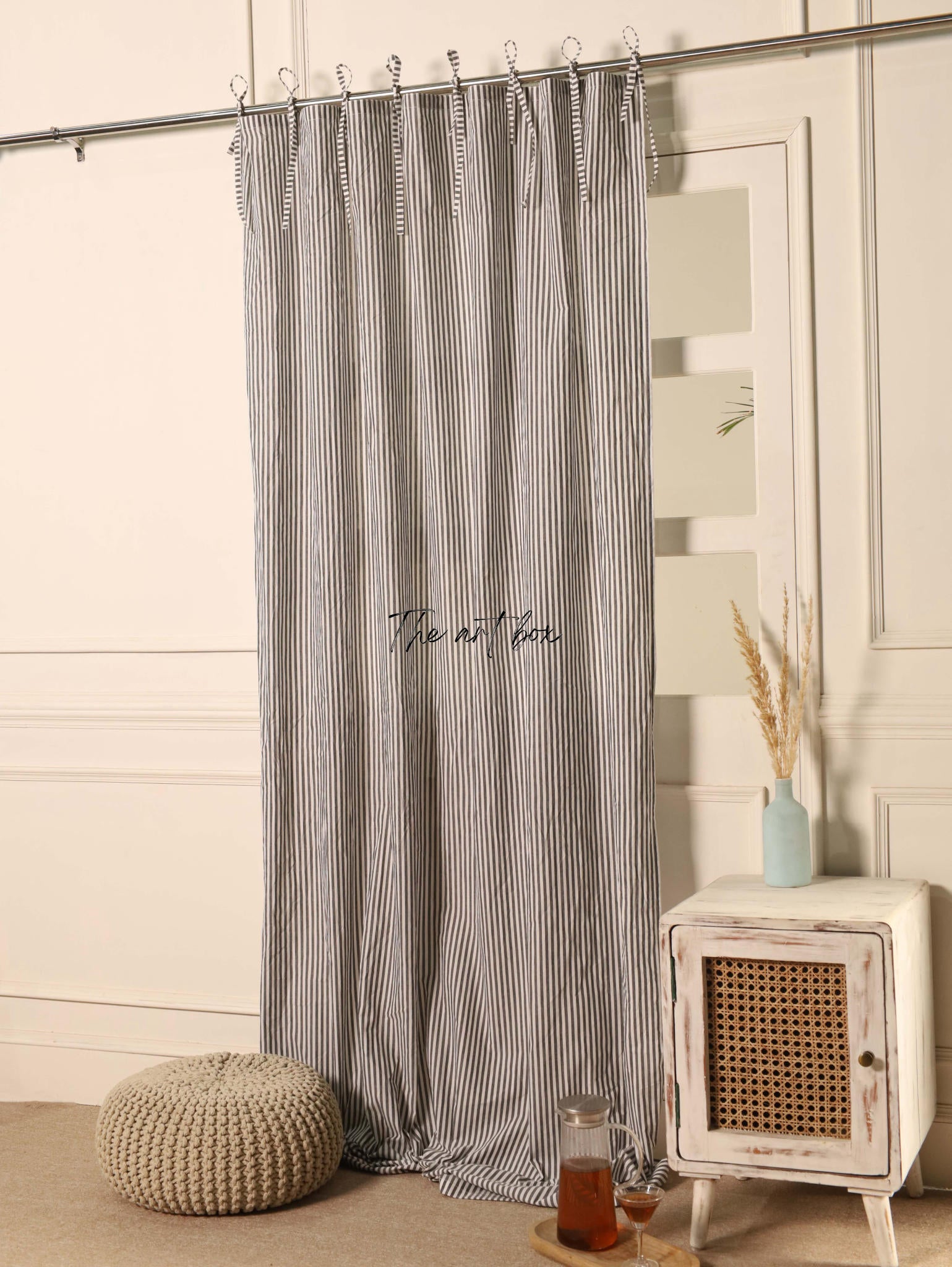 Grey Stripe Cotton Curtains - 1  Panel Set