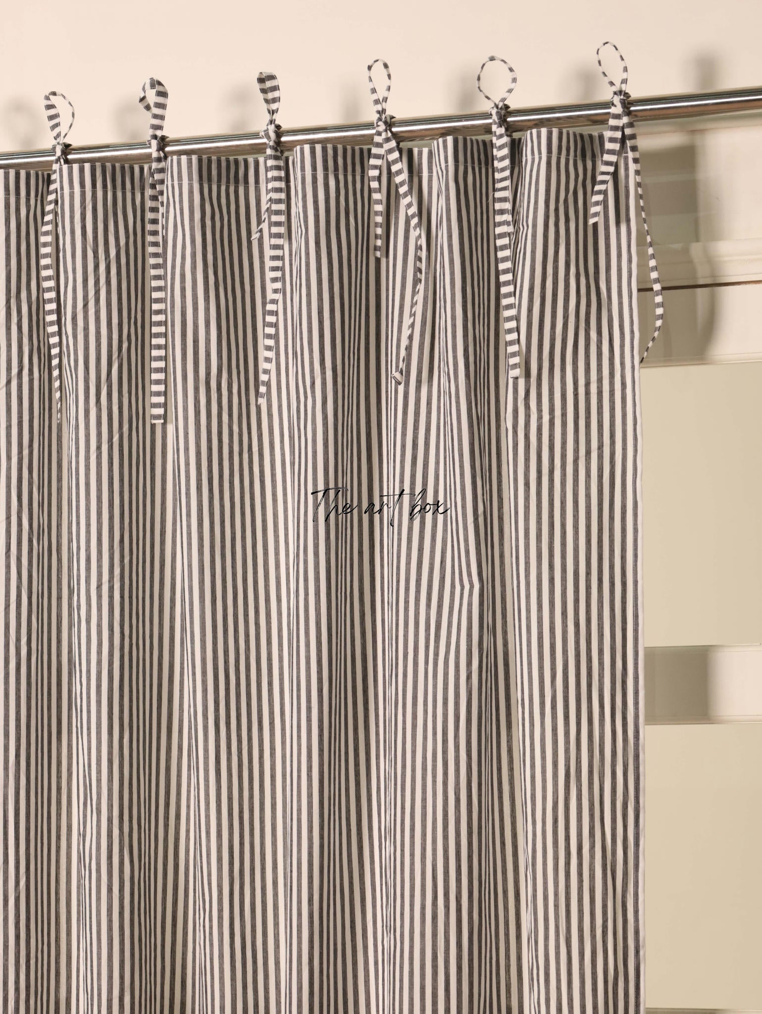 Grey Stripe Cotton Curtains - 1  Panel Set