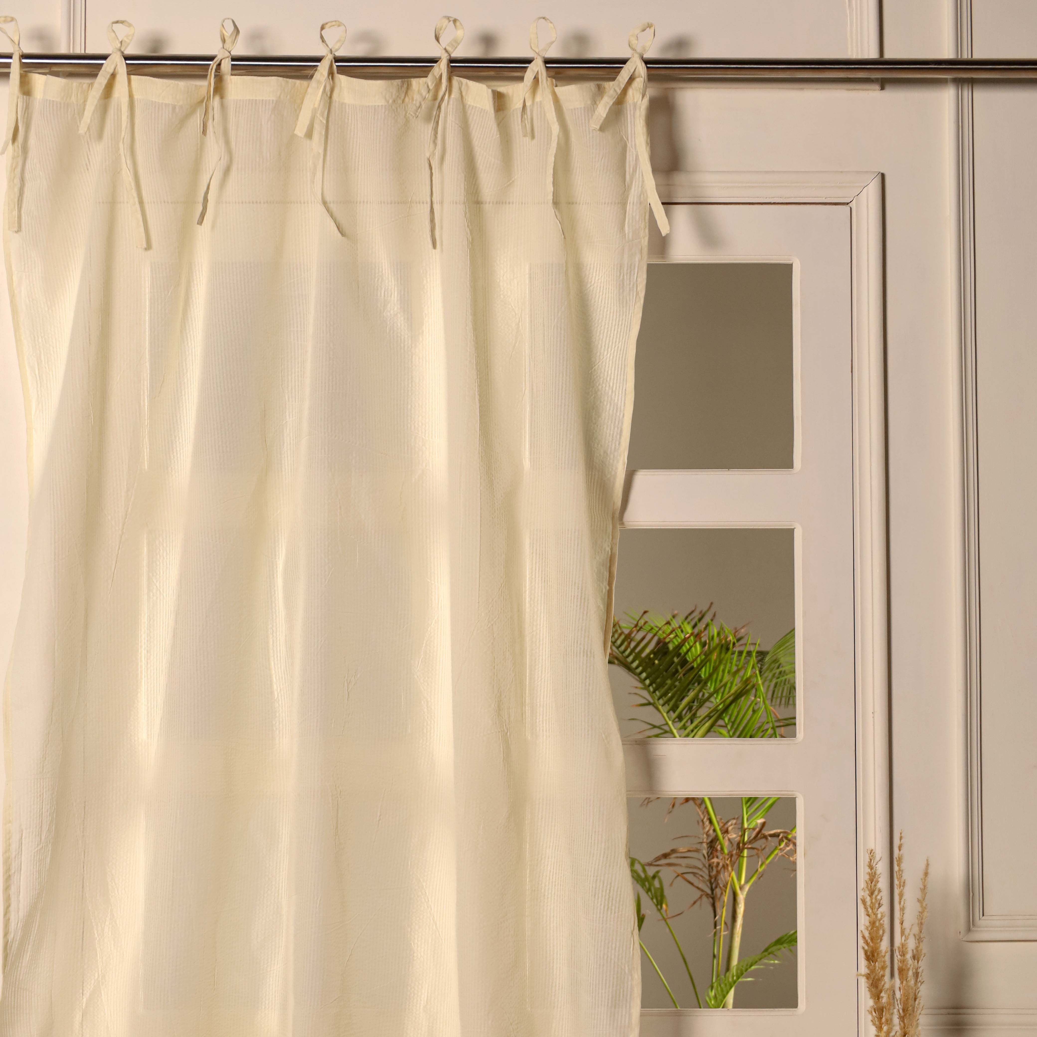 Beige Striped Linen Curtains - 1  Panel Set