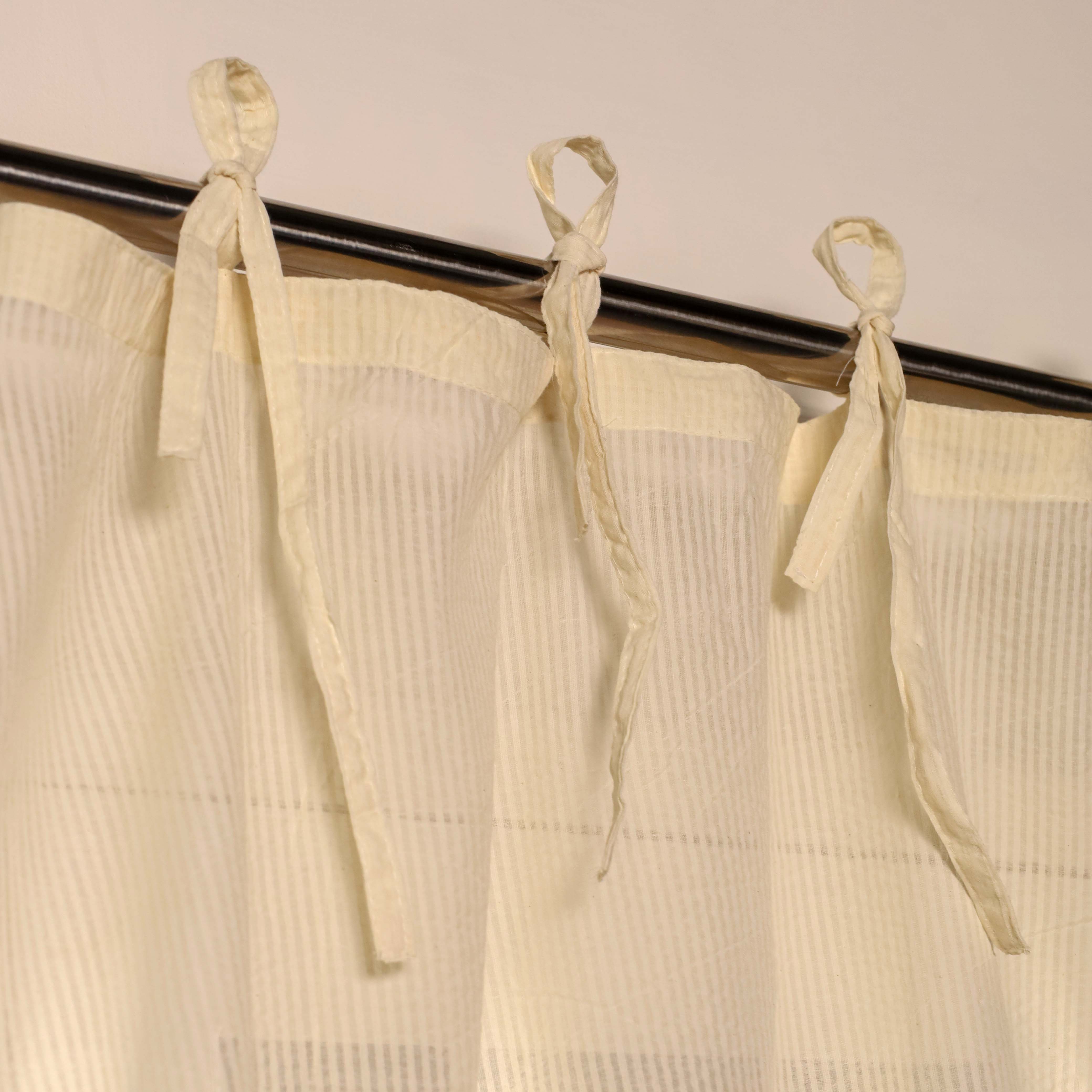 Beige Striped Linen Curtains - 1  Panel Set