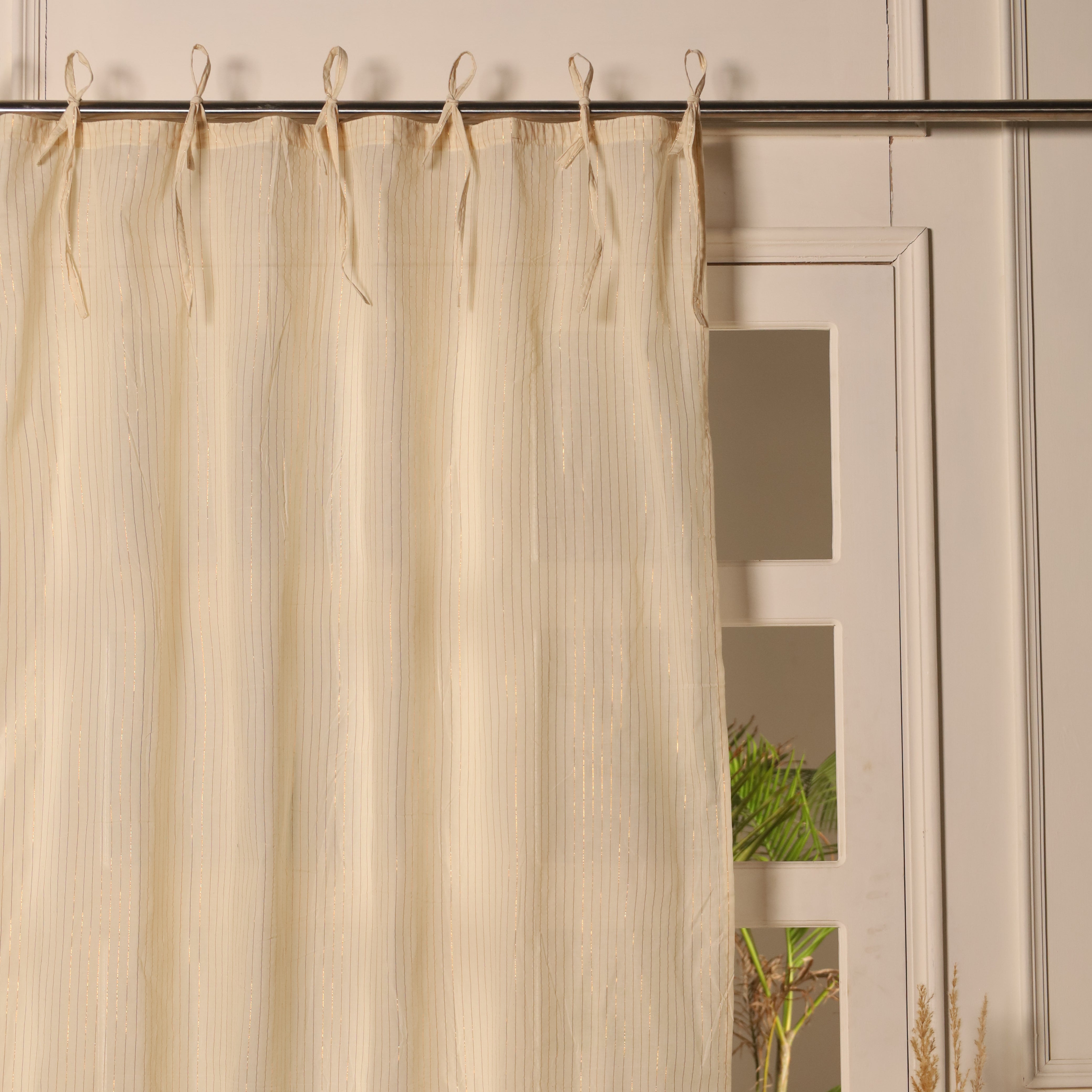 Beige Striped Linen Curtains - 1  Panel Set