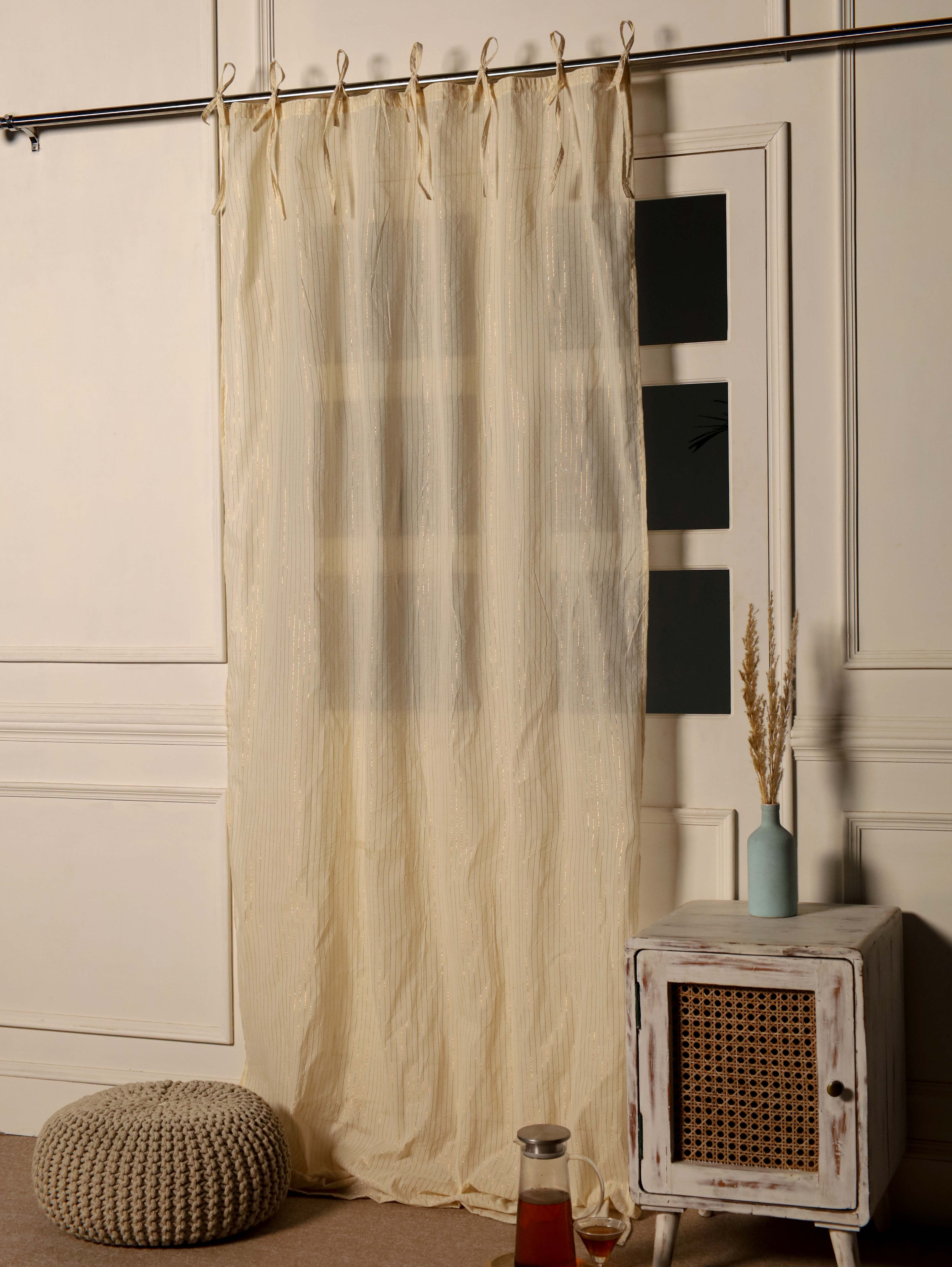 Beige Striped Linen Curtains - 1  Panel Set