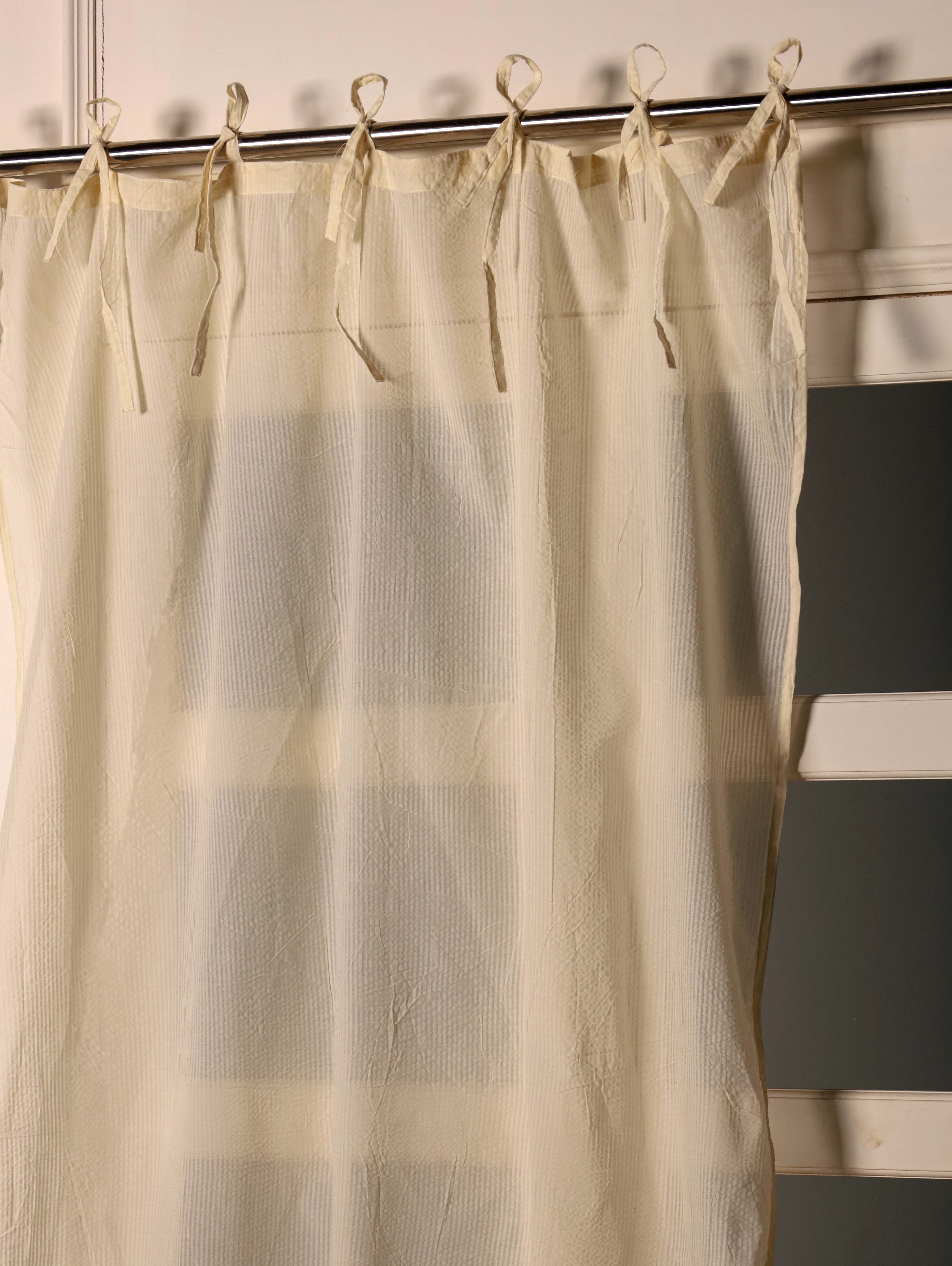 Beige Striped Linen Curtains - 1  Panel Set