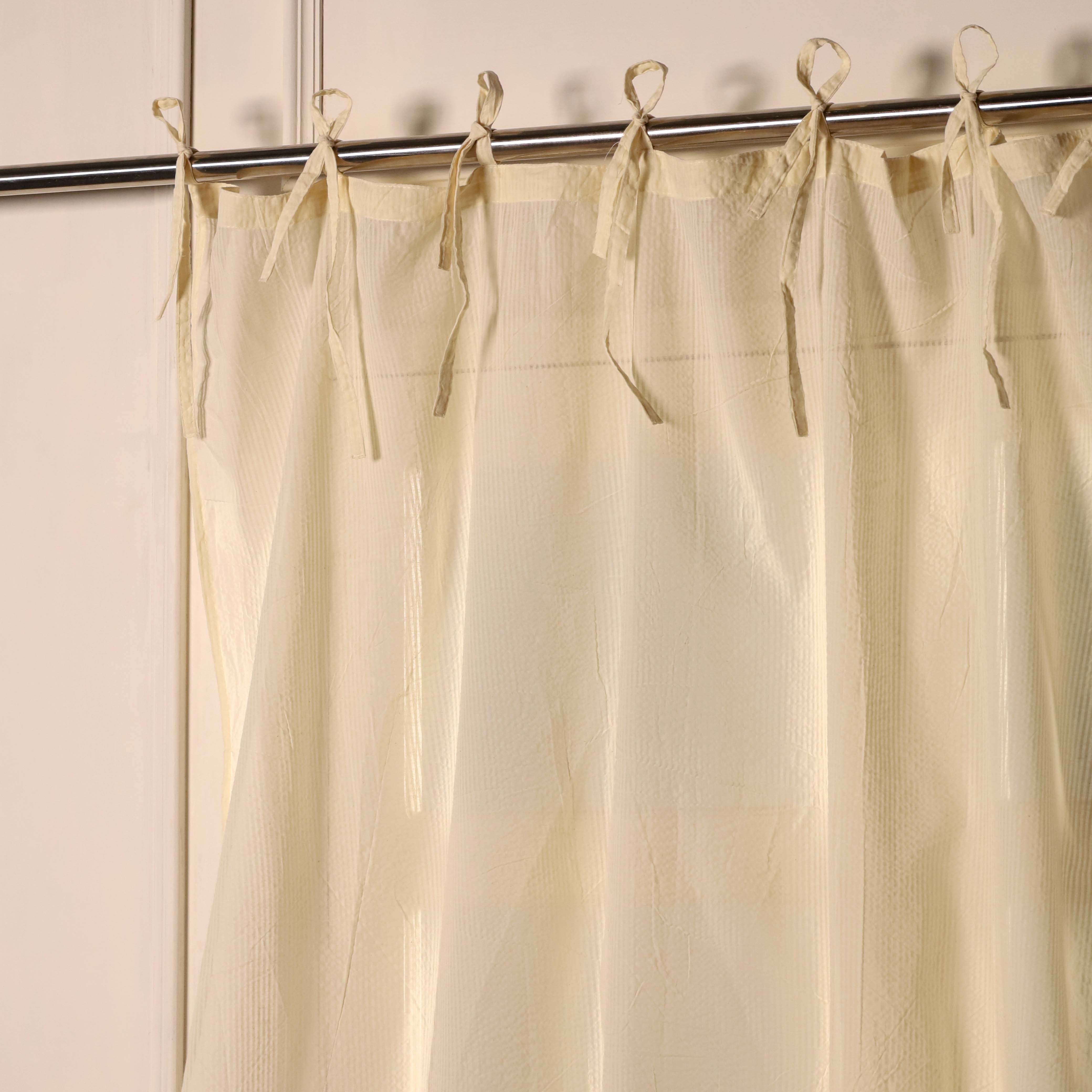 Beige Striped Linen Curtains - 1  Panel Set