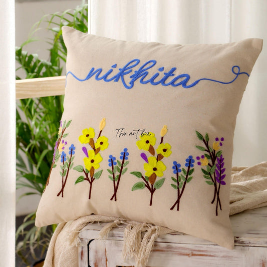 Custom Name Cotton Gold Cushion Cover - Personalized Home Décor