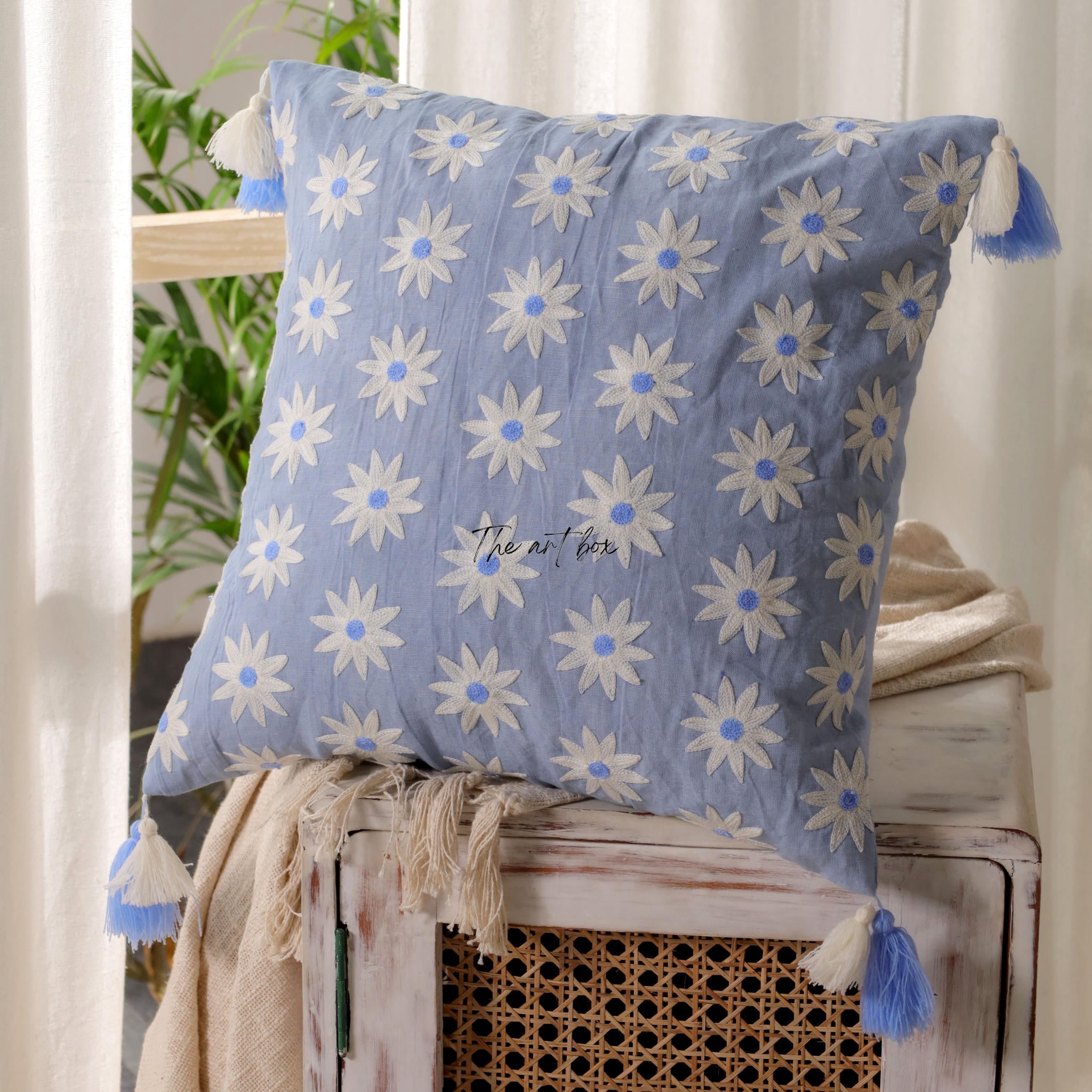 Custom Floral Embroidered Throw Pillow - Handcrafted Charm for Your Home