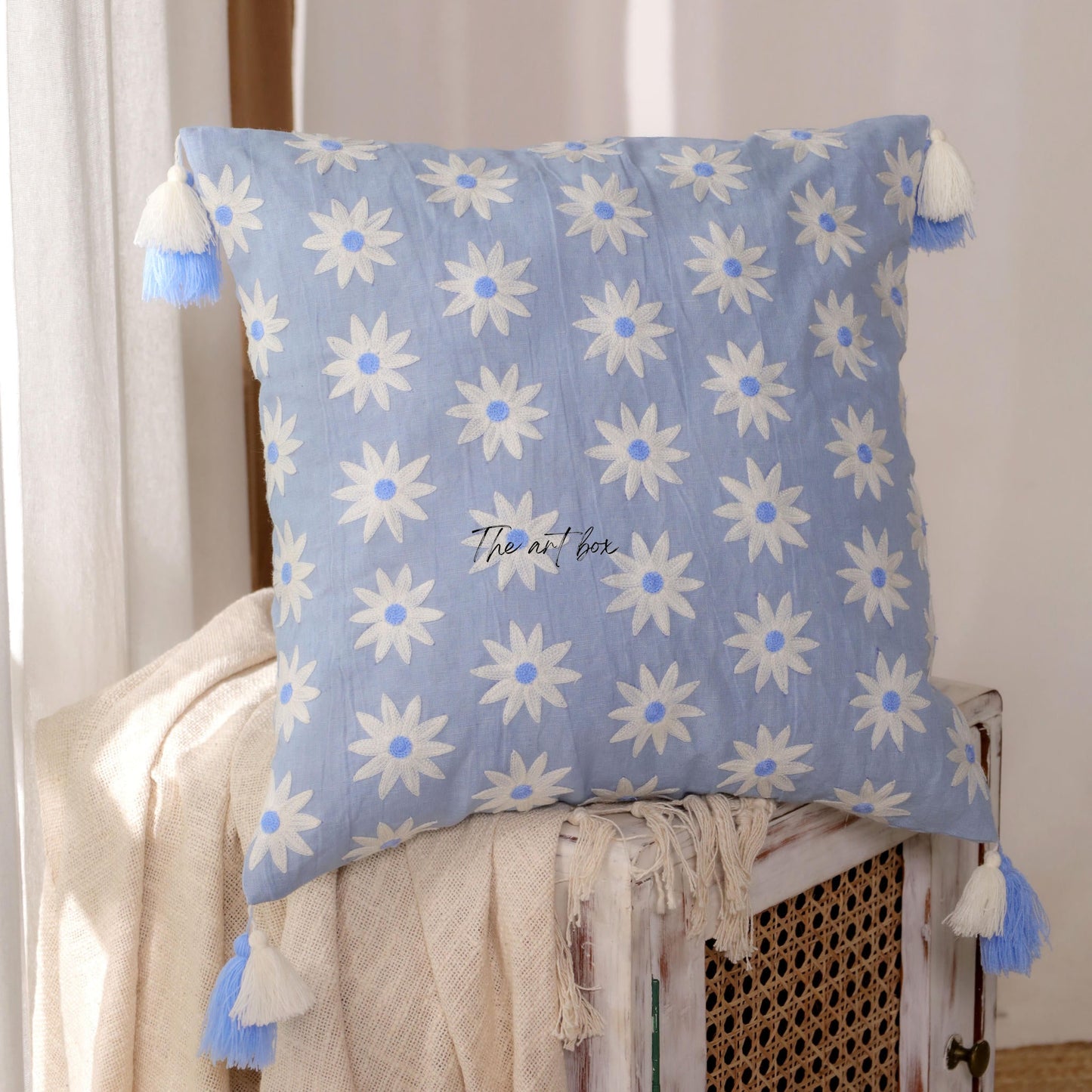 Custom Floral Embroidered Throw Pillow - Handcrafted Charm for Your Home