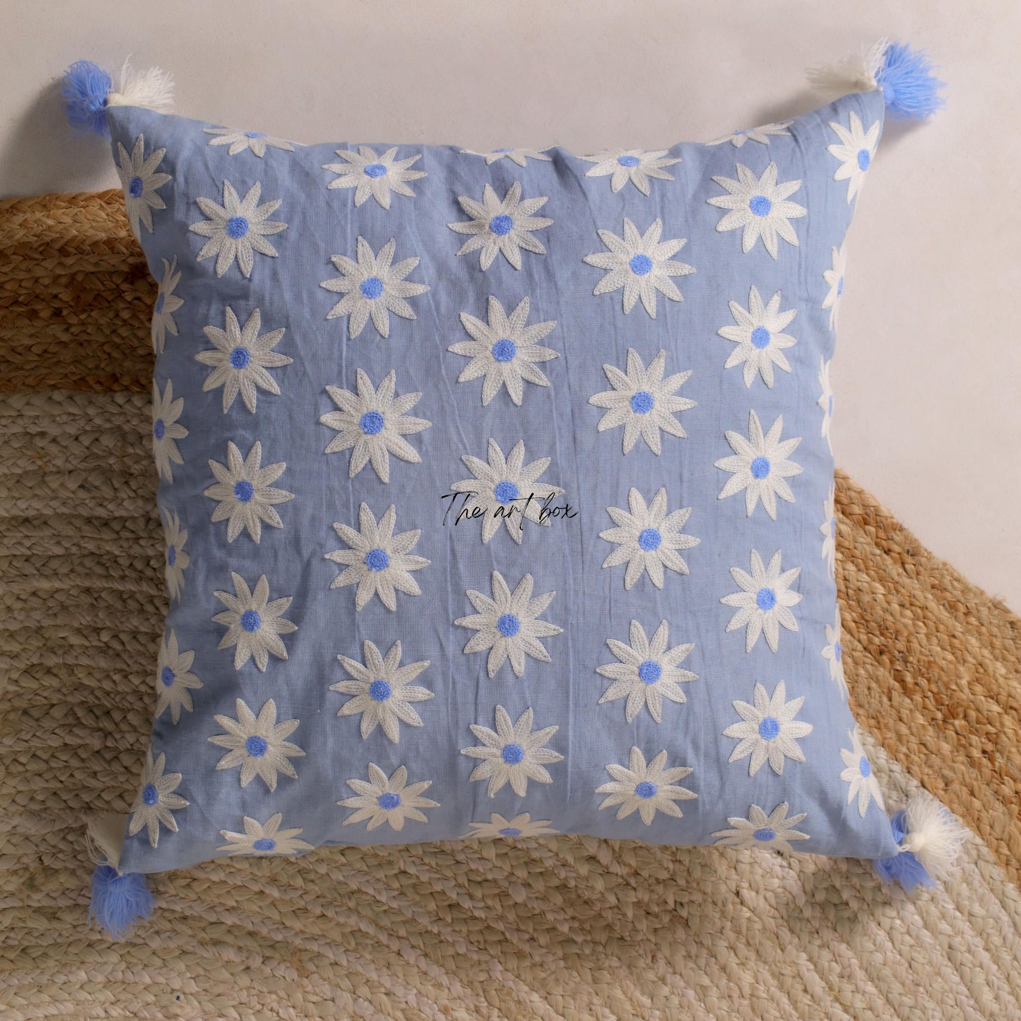 Custom Floral Embroidered Throw Pillow - Handcrafted Charm for Your Home