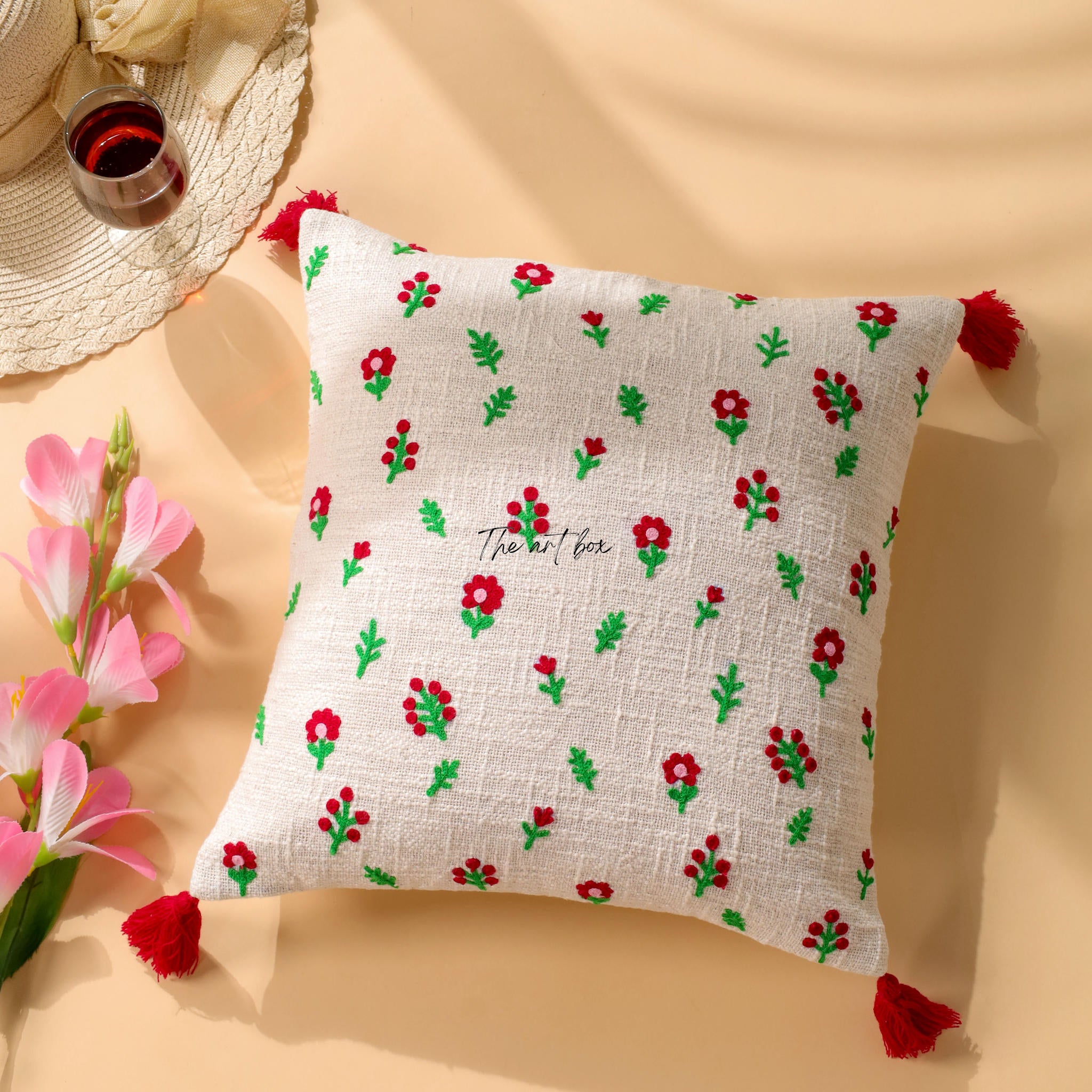 Embroidered Floral Accent Pillow Case - Add a Floral Touch to Your Decor