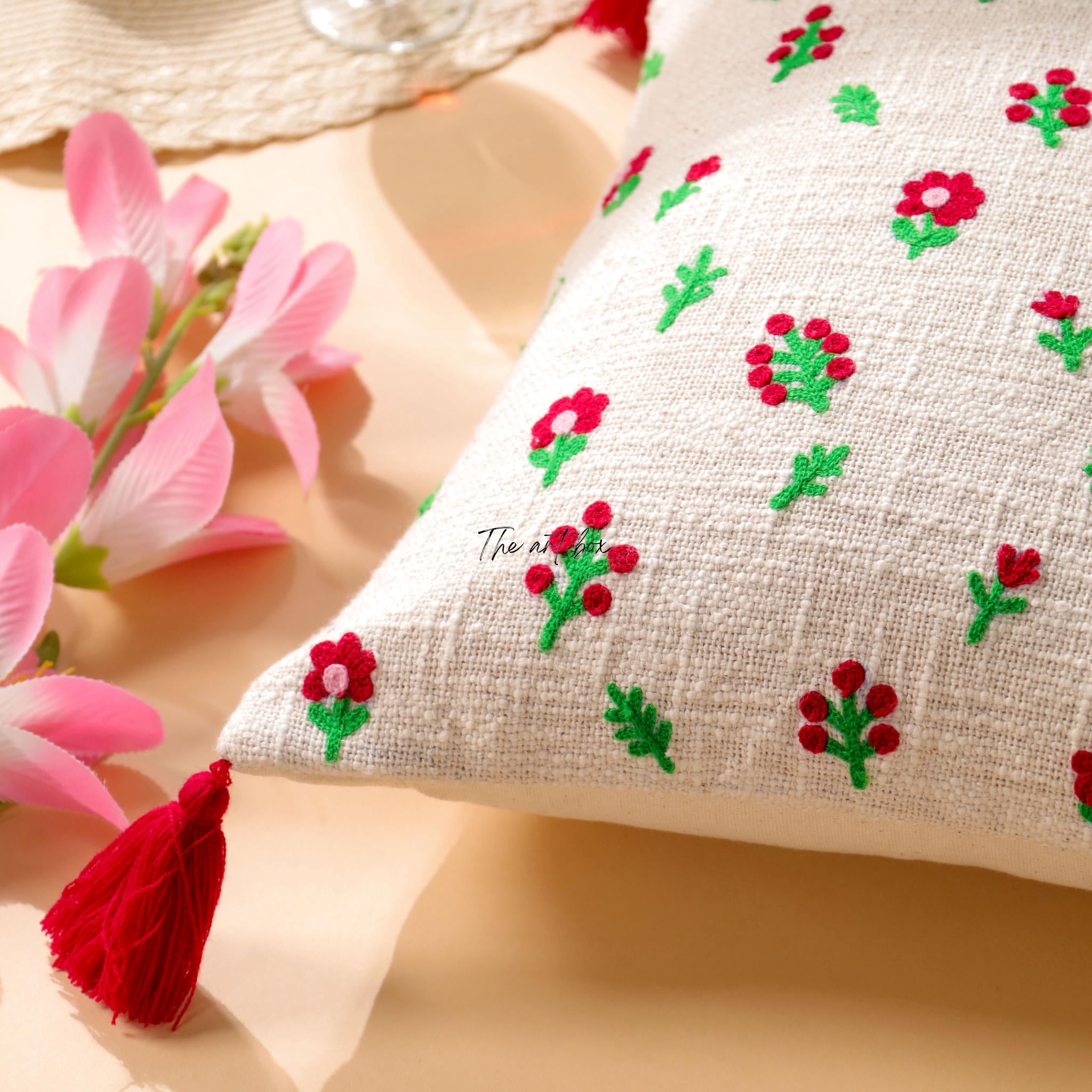 Embroidered Floral Accent Pillow Case - Add a Floral Touch to Your Decor