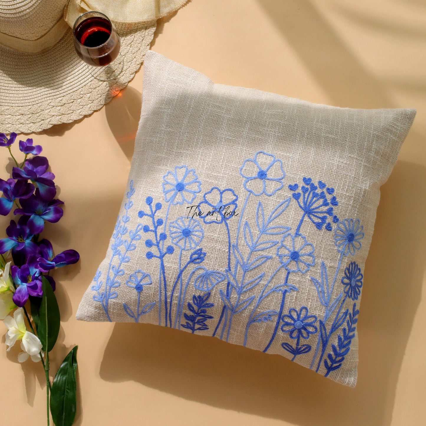 Embroidered Flower Cushion - Blooming Beauty for Your Decor