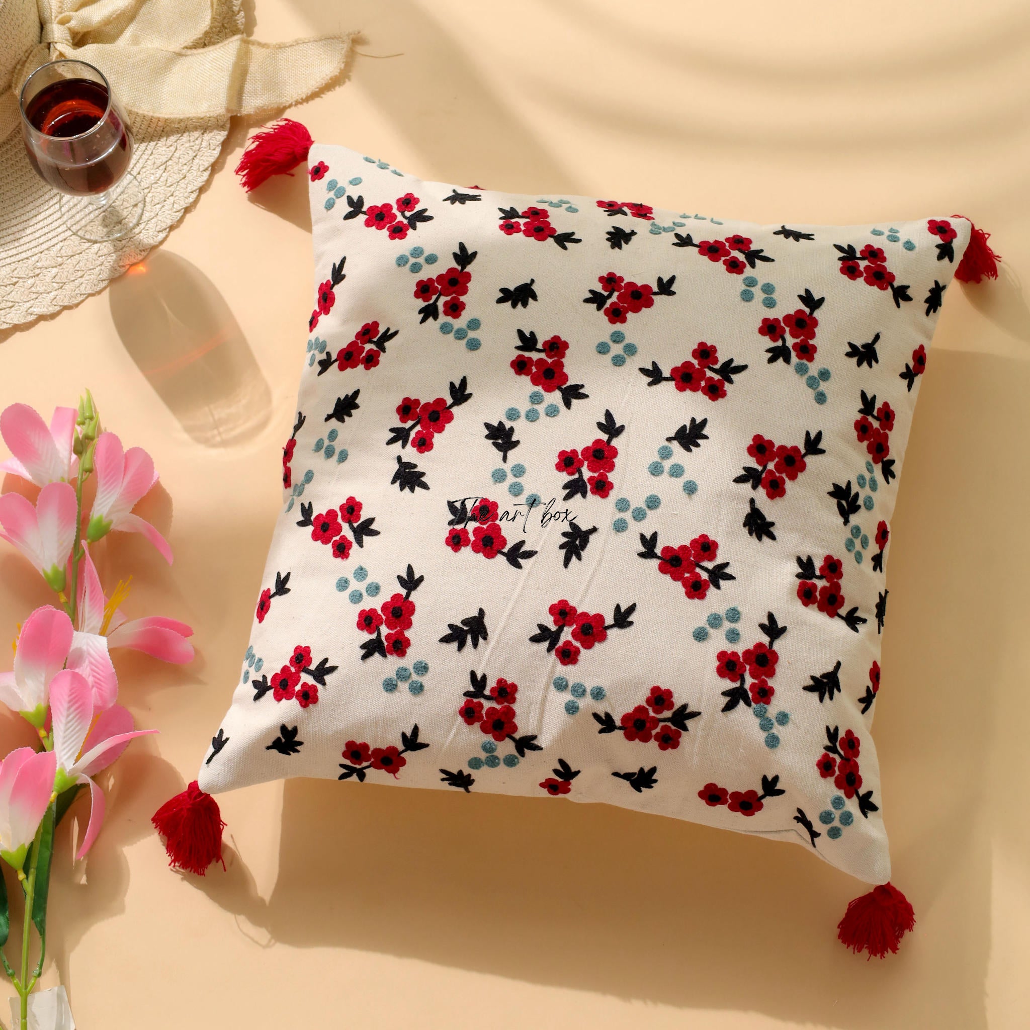 Embroidered Flower Decor Pillow Case - Bring Nature Inside