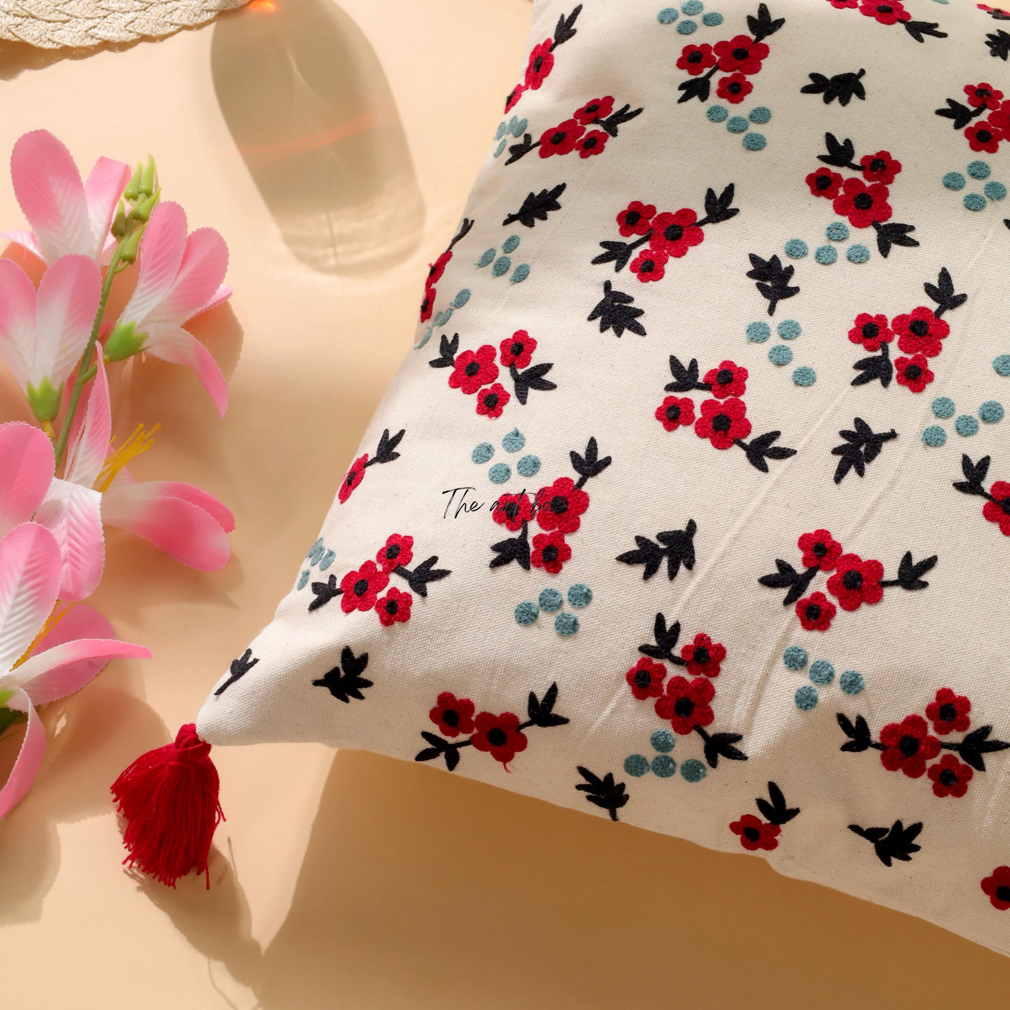 Embroidered Flower Decor Pillow Case - Bring Nature Inside