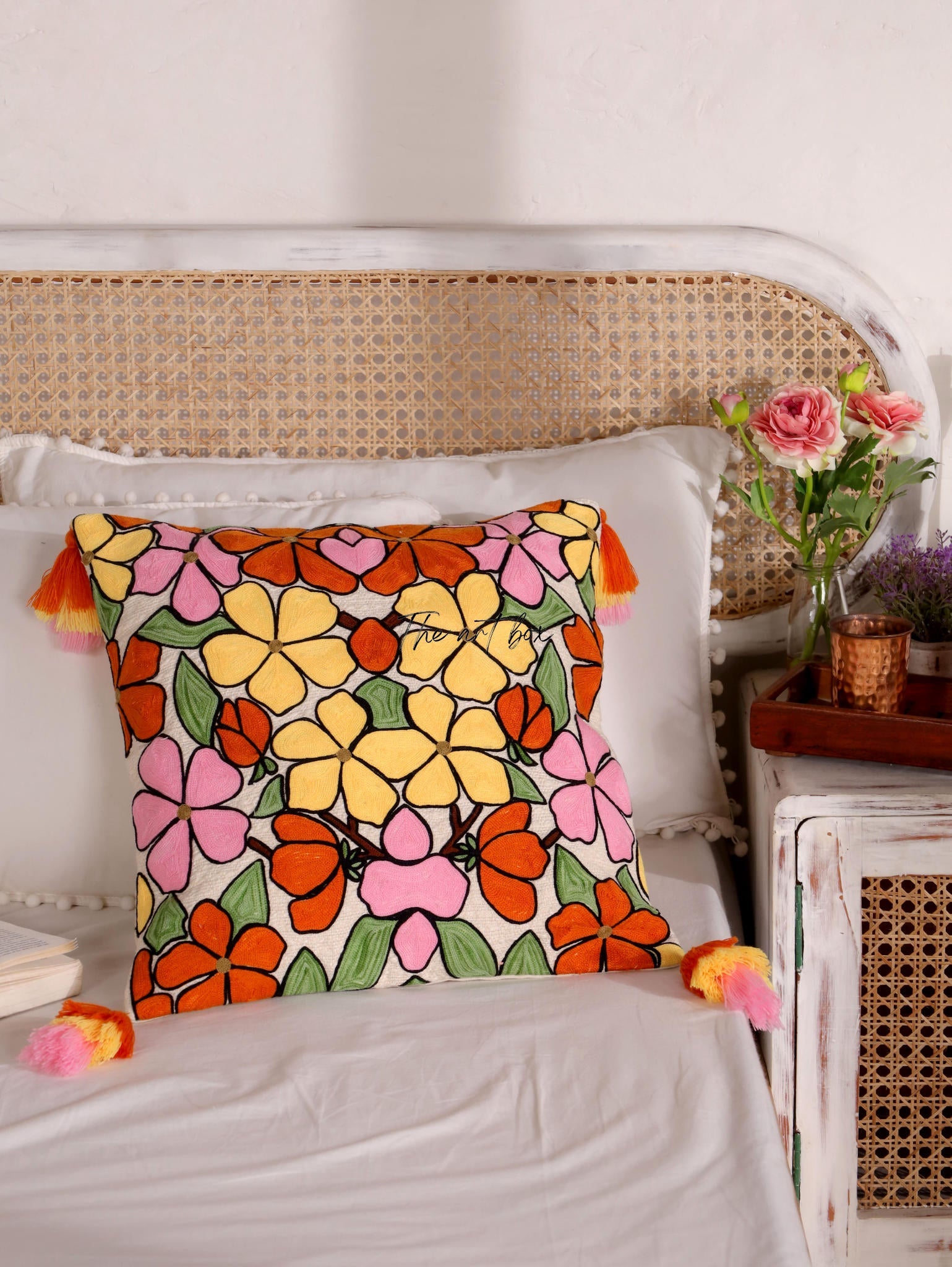 Embroidered Floral Accent Pillow Cover - Add a Floral Touch to Your Decor