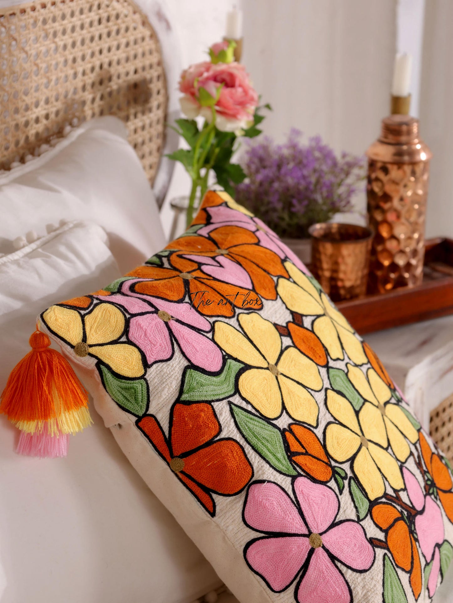 Embroidered Floral Accent Pillow Cover - Add a Floral Touch to Your Decor