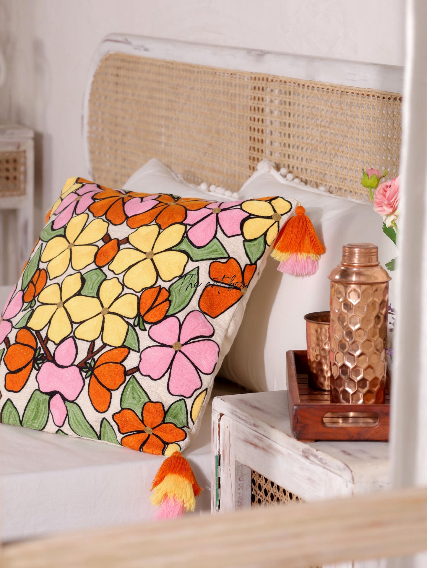 Embroidered Floral Accent Pillow Cover - Add a Floral Touch to Your Decor