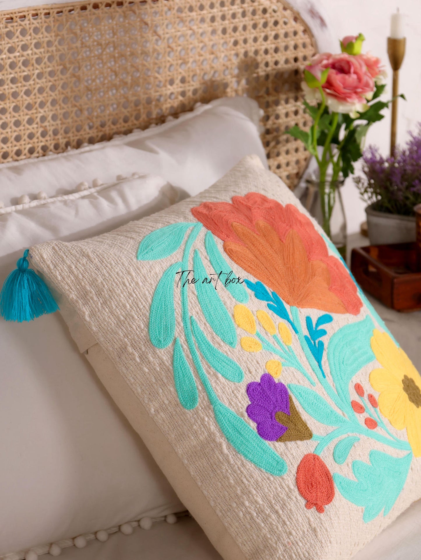 Customized Floral Embroidery Accent Pillow Case - Personalize Your Decor