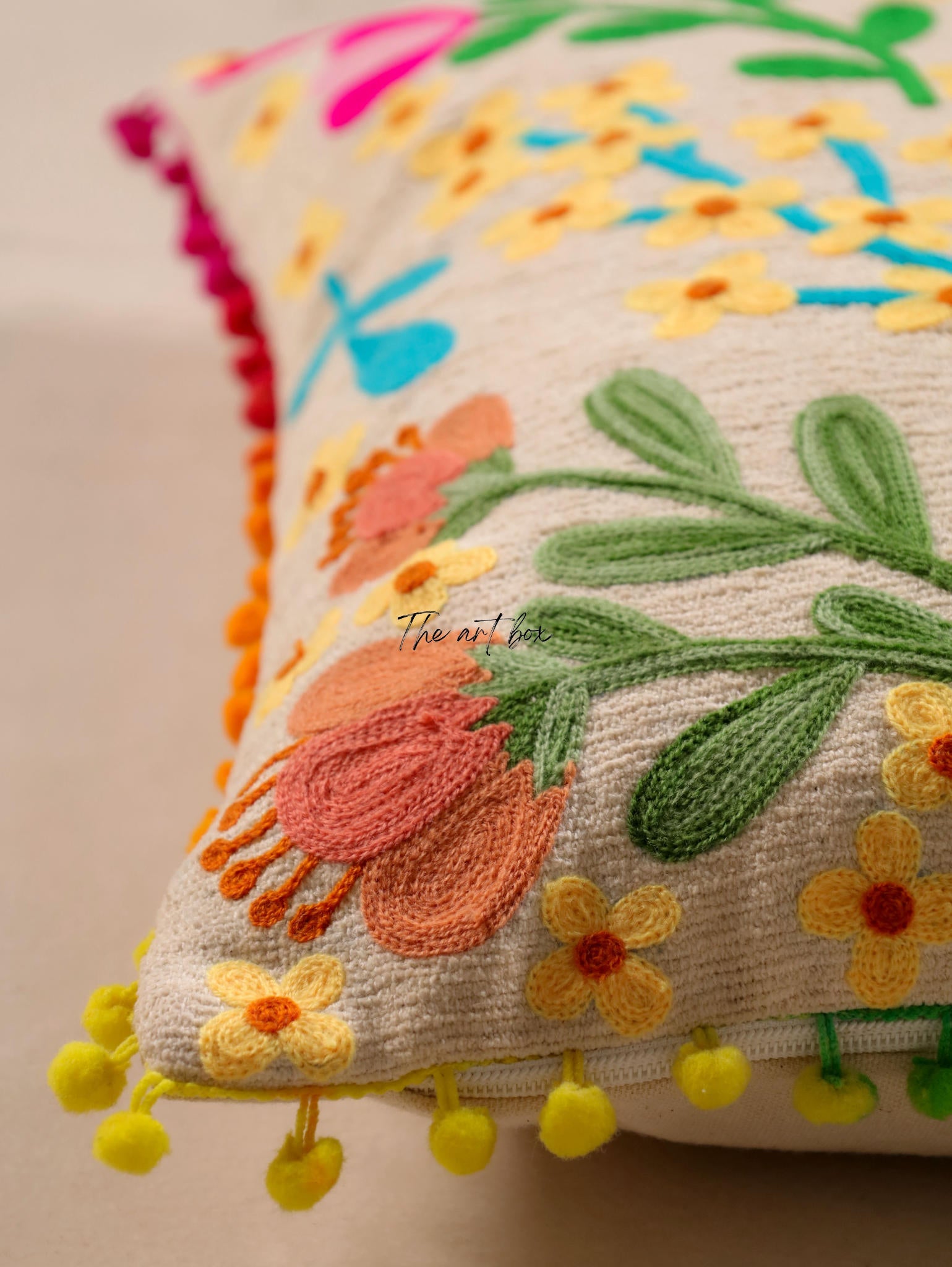 Custom Embroidered Floral Cushion Cover - Design Your Dream Decor