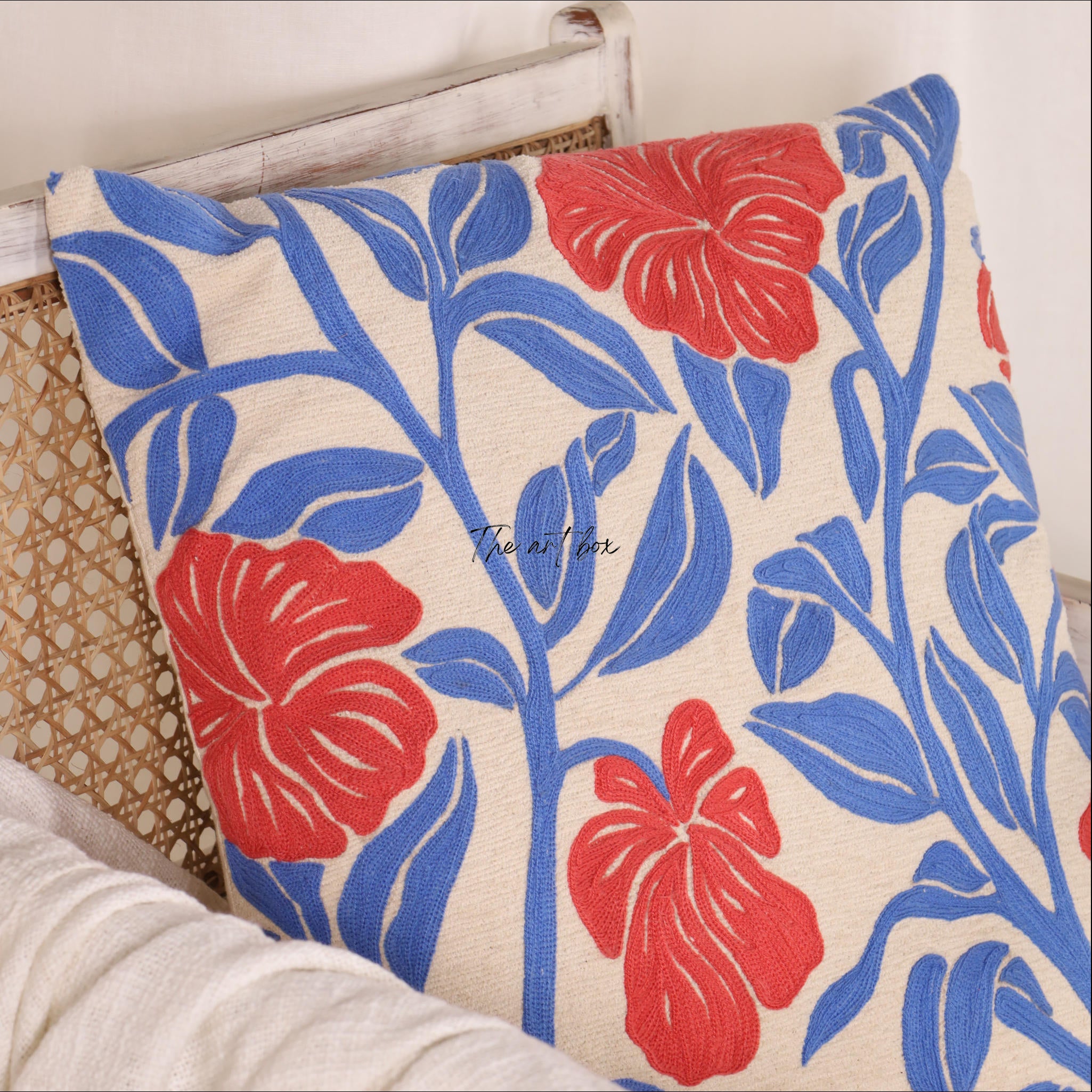 Floral Whispers Embroidered Flower Decor Pillow Cover