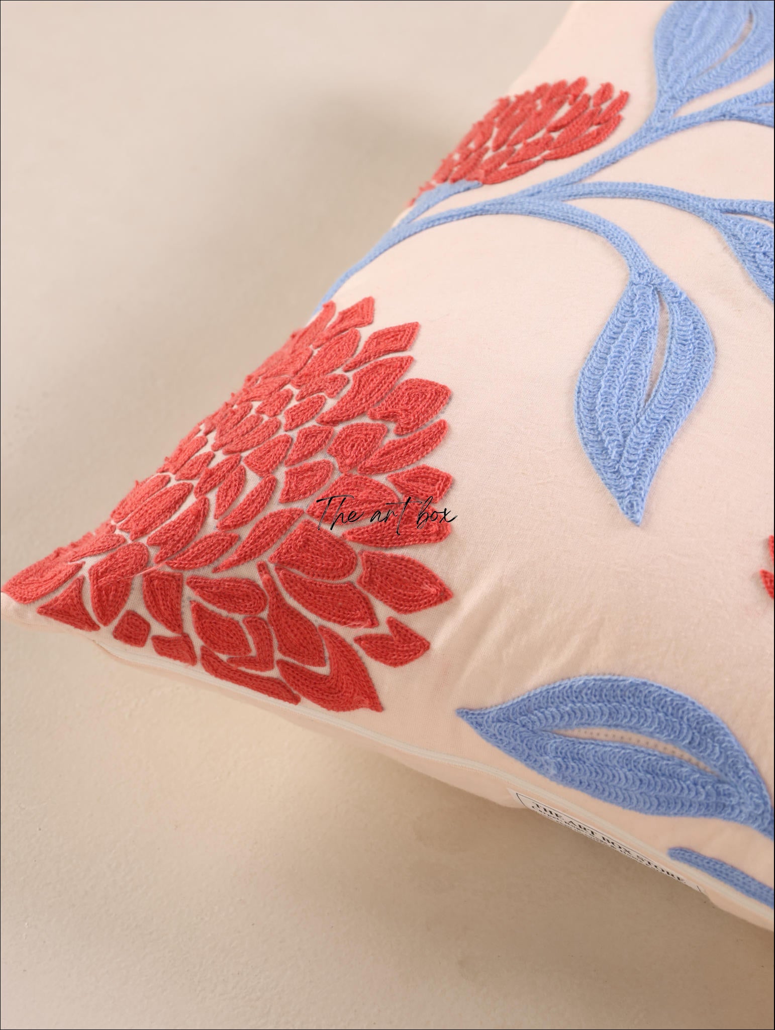 Garden Serenity: Embroidered Floral Cushion Cover