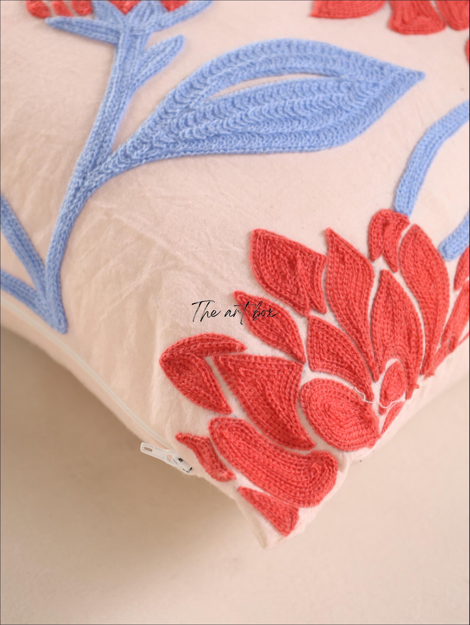 Garden Serenity: Embroidered Floral Cushion Cover