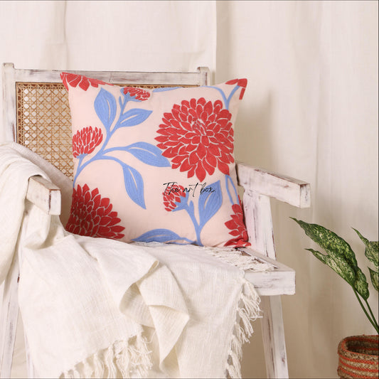 Garden Serenity: Embroidered Floral Cushion Cover