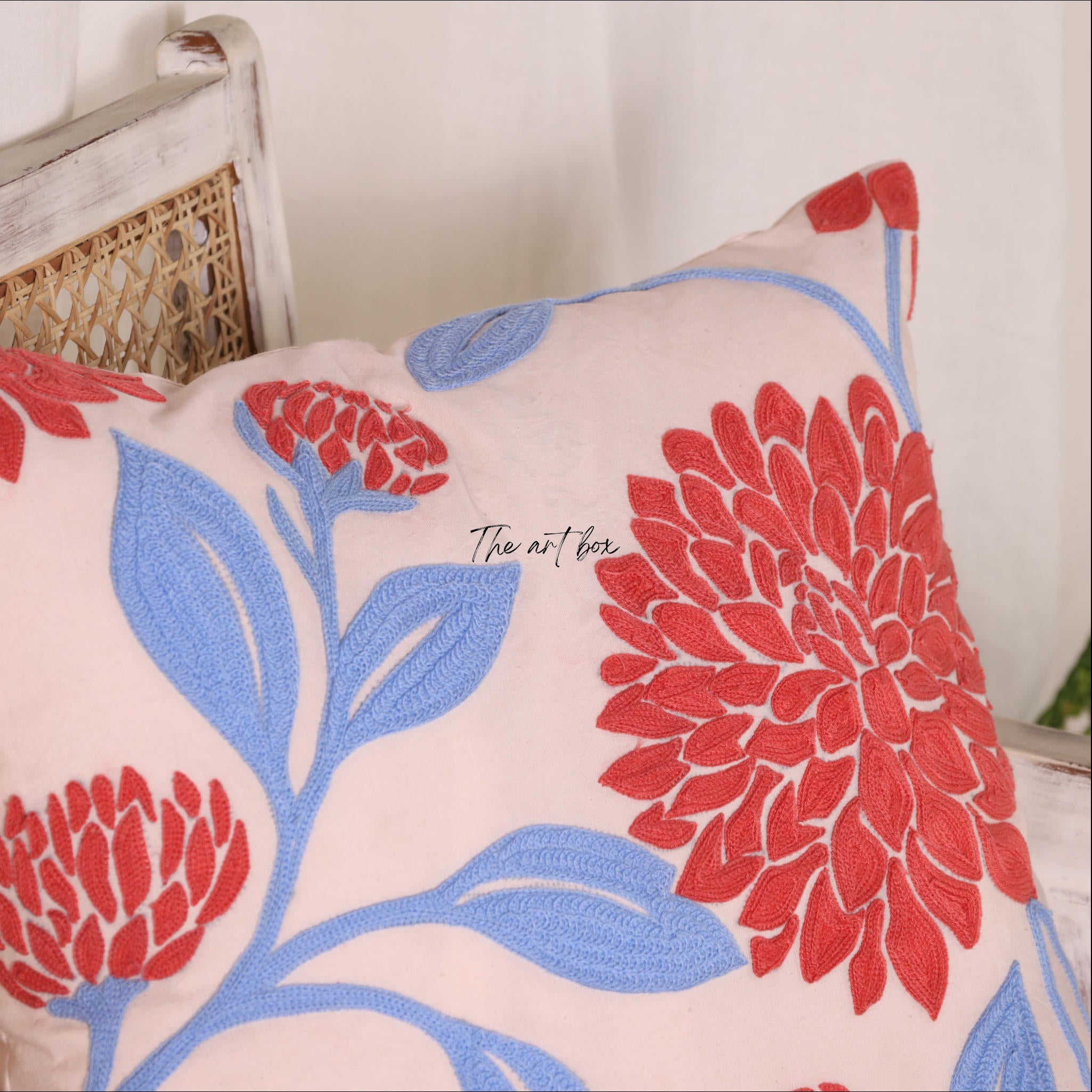 Garden Serenity: Embroidered Floral Cushion Cover