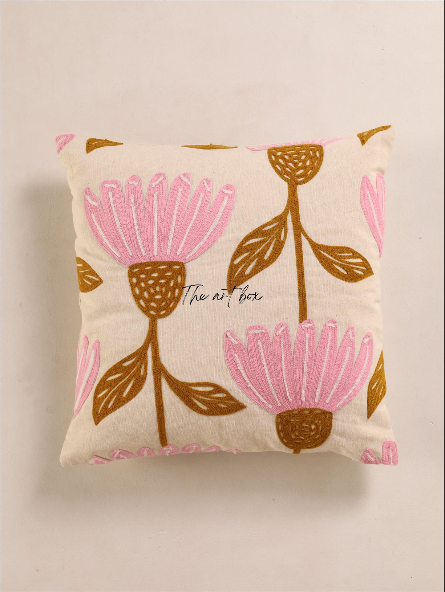 Floral Harmony Embroidered Flower Decorative Pillow Cover