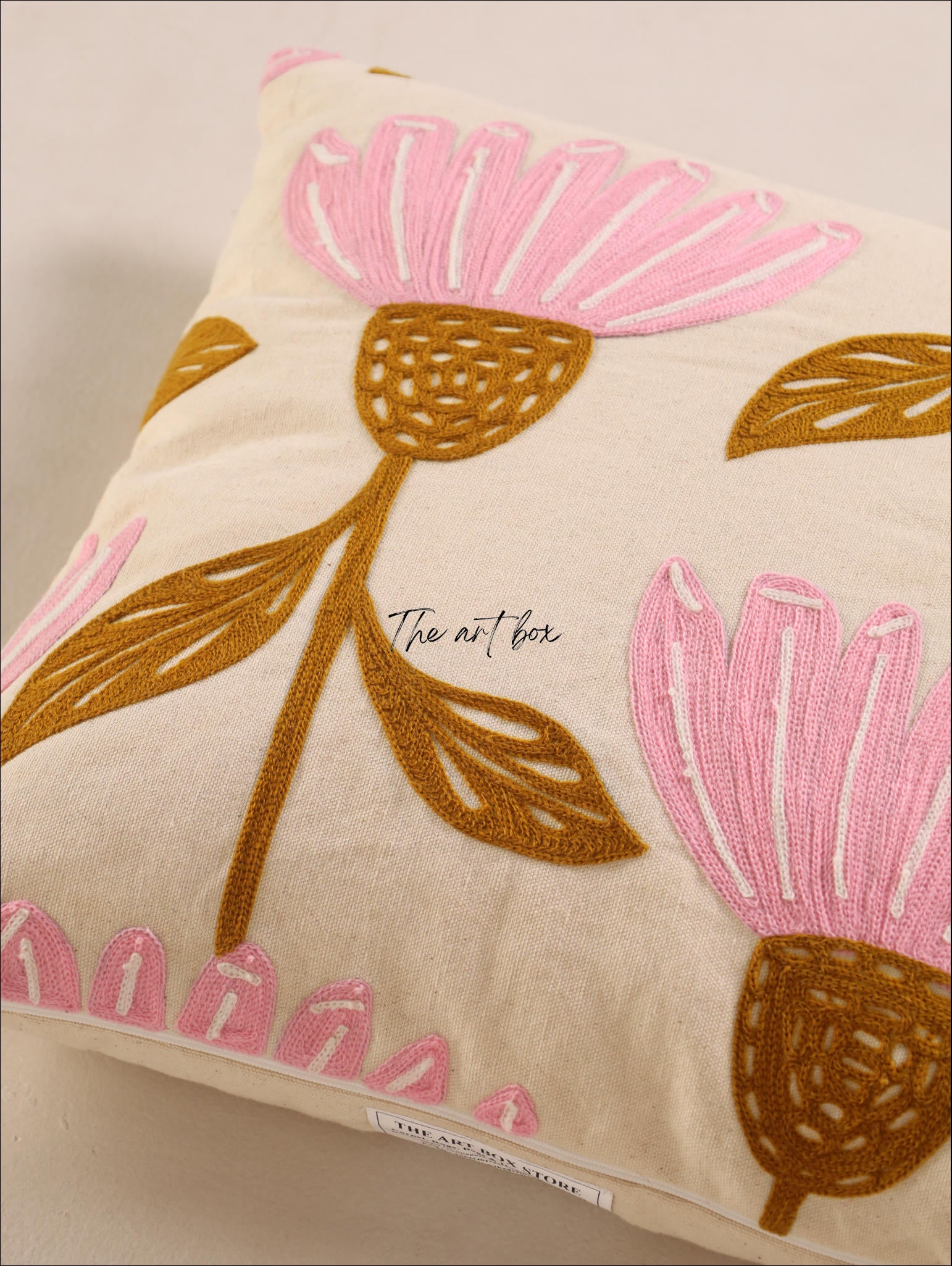 Floral Harmony Embroidered Flower Decorative Pillow Cover