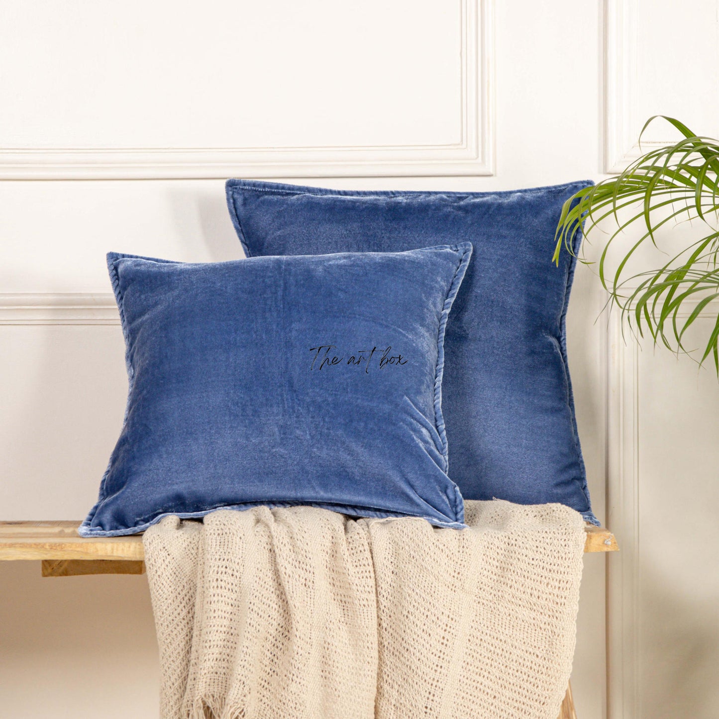 Velvet Solid Blue Cushion Cover