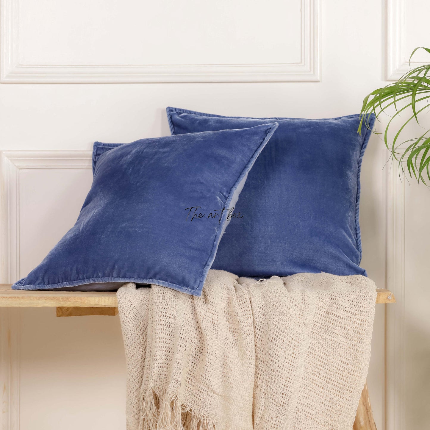 Velvet Solid Blue Cushion Cover