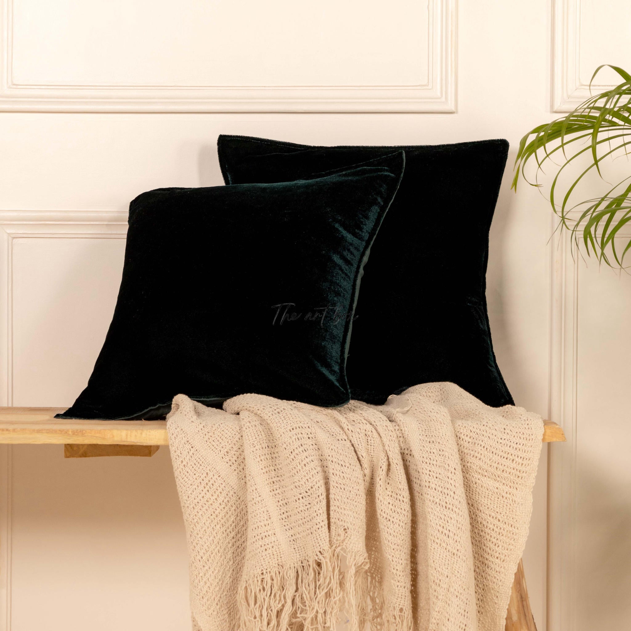 Velvet Solid Green Cushion Cover