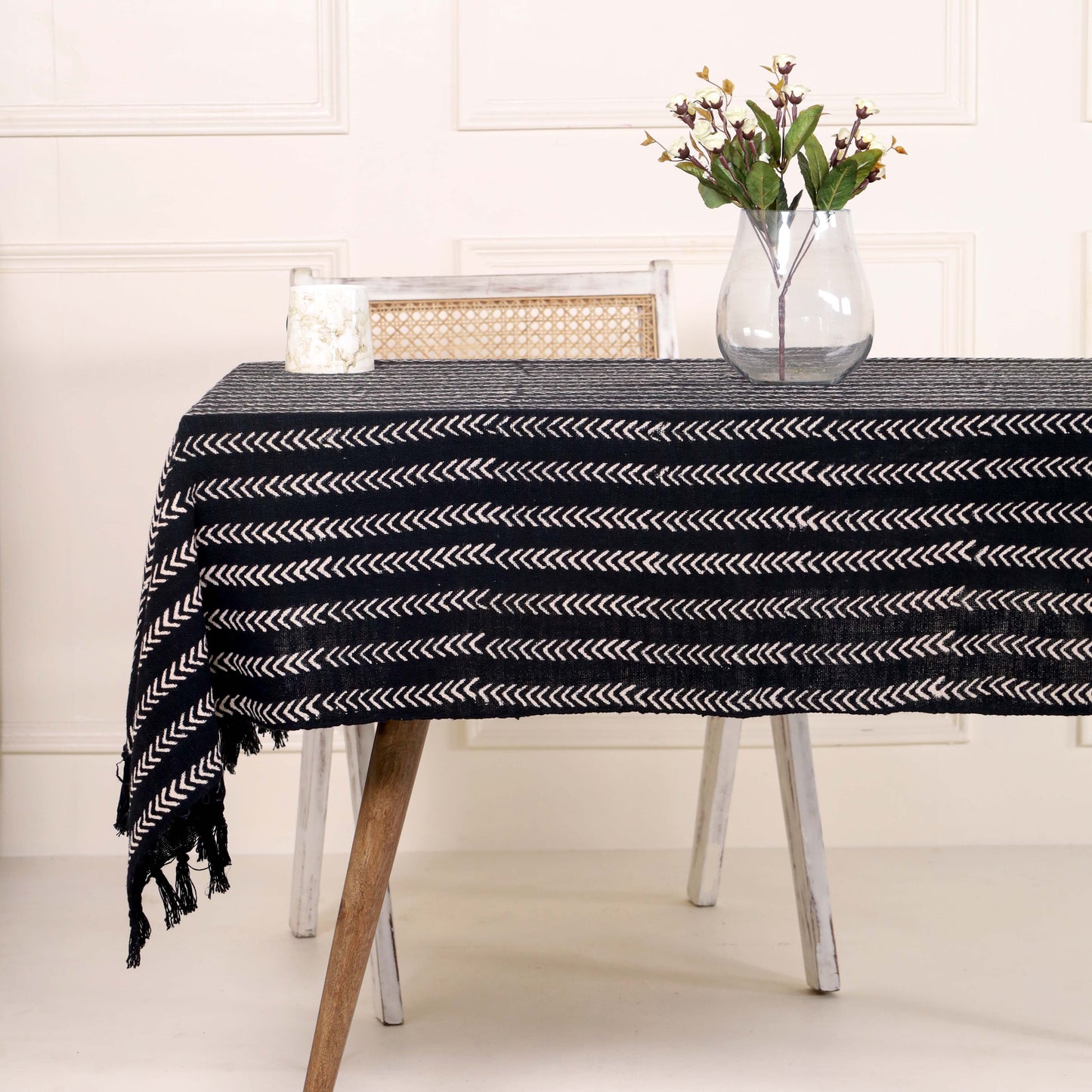 Black with White Stripes Table Cover