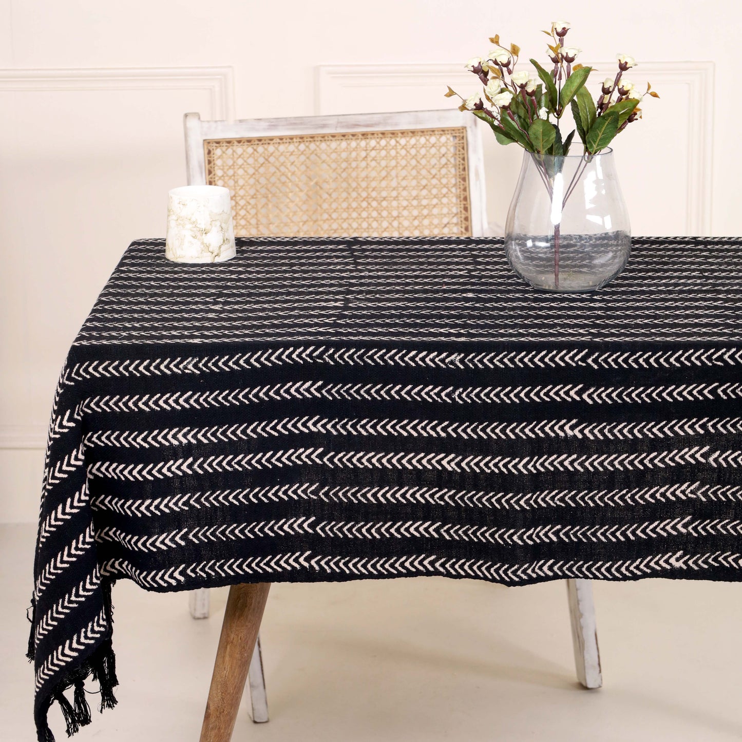 Black with White Stripes Table Cover