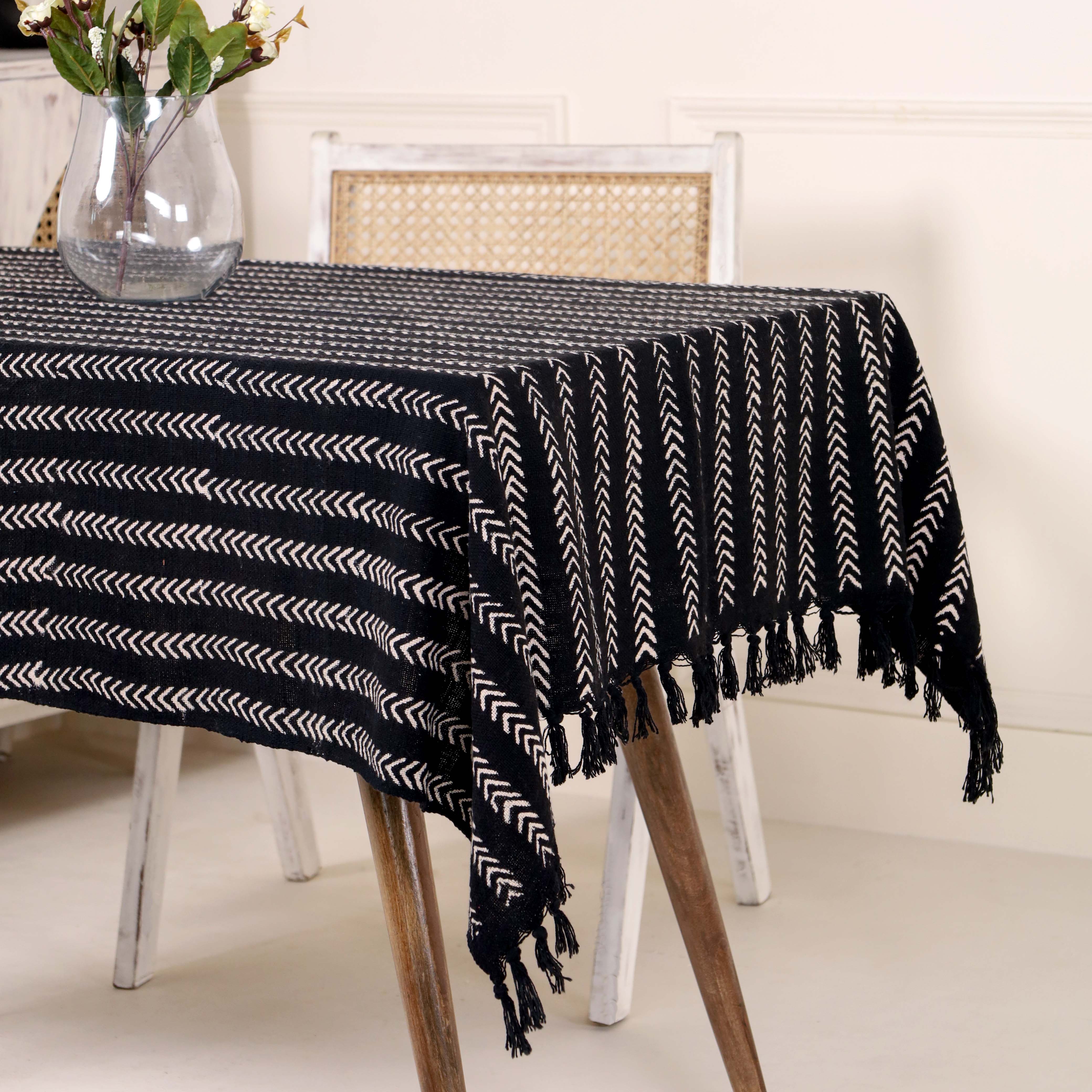 Black with White Stripes Table Cover