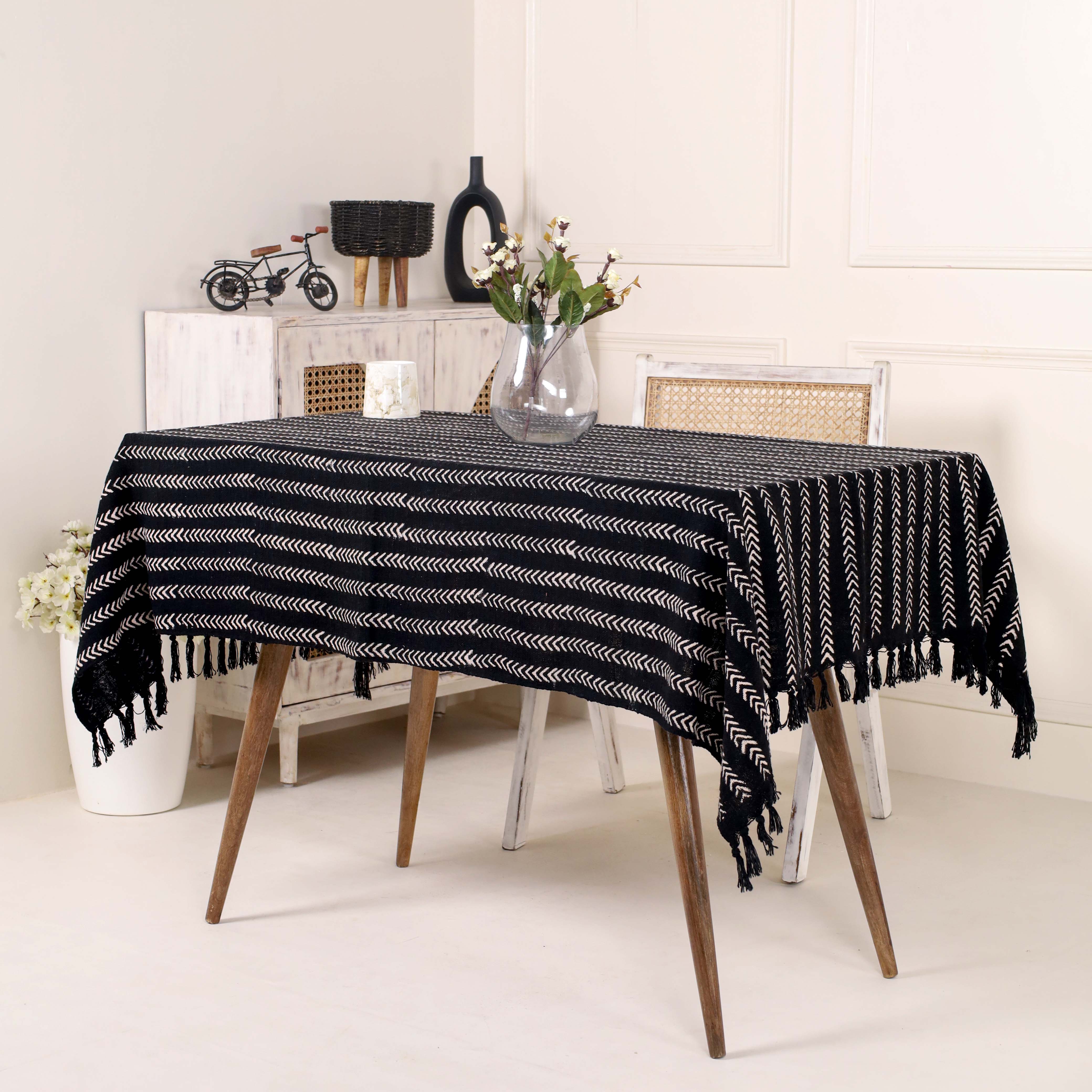 Black with White Stripes Table Cover