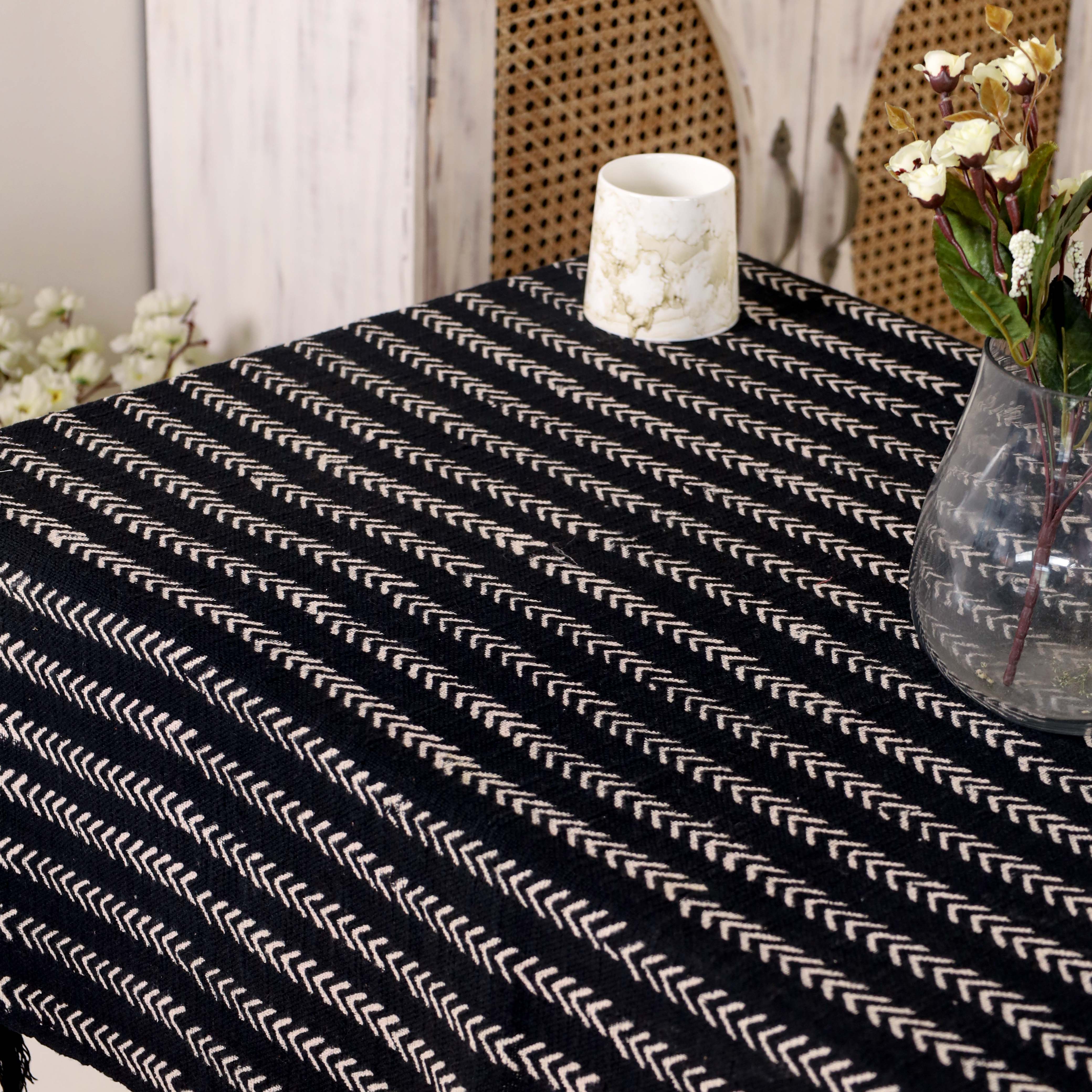 Black with White Stripes Table Cover