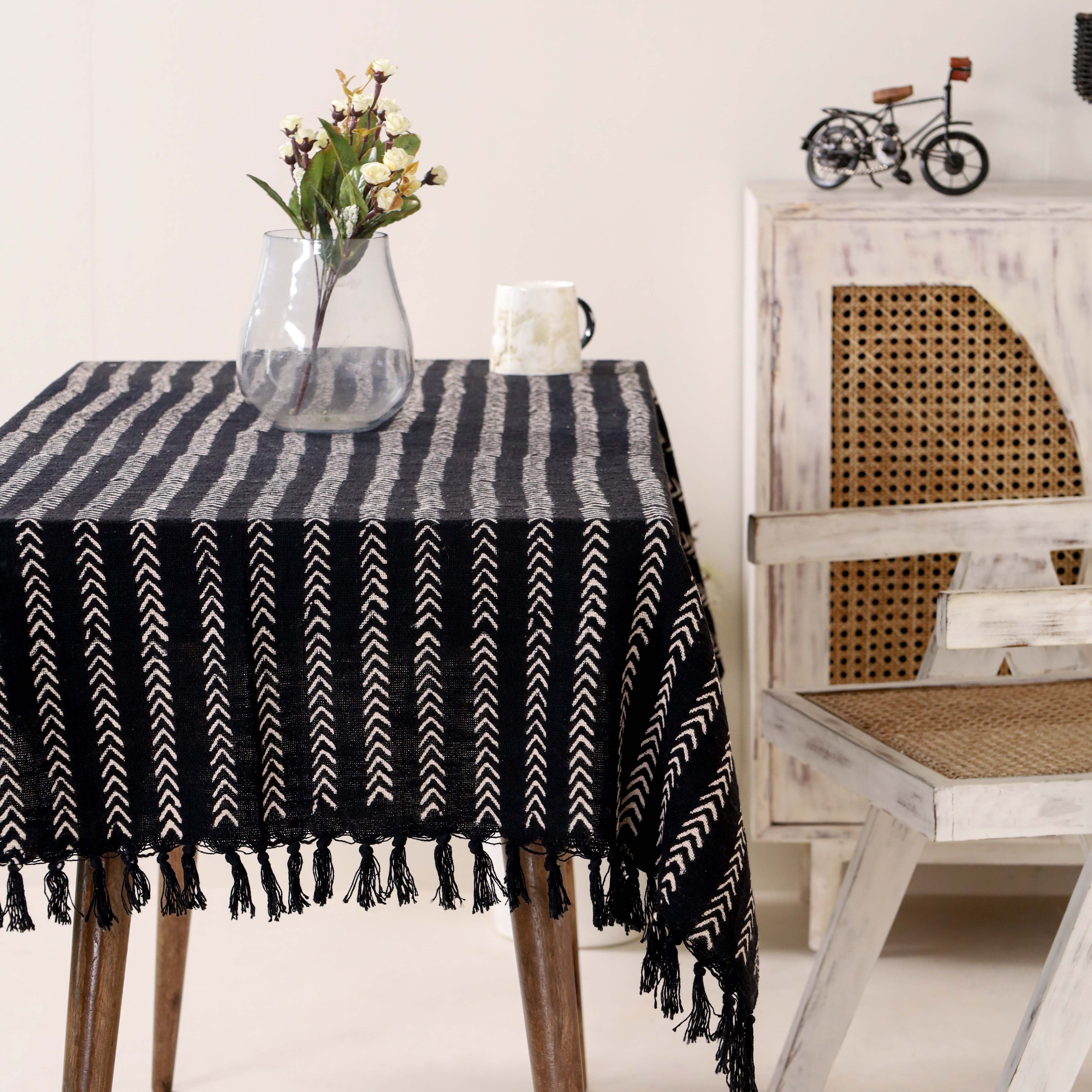 Black with White Stripes Table Cover