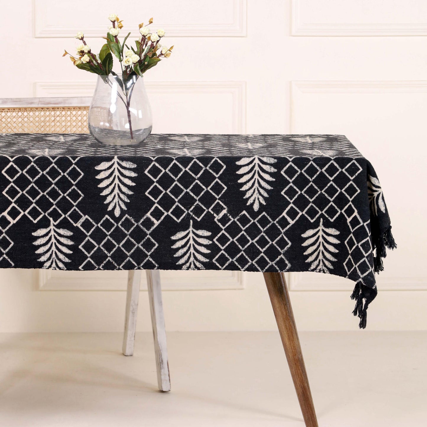 Black Table Covers with White Floral
