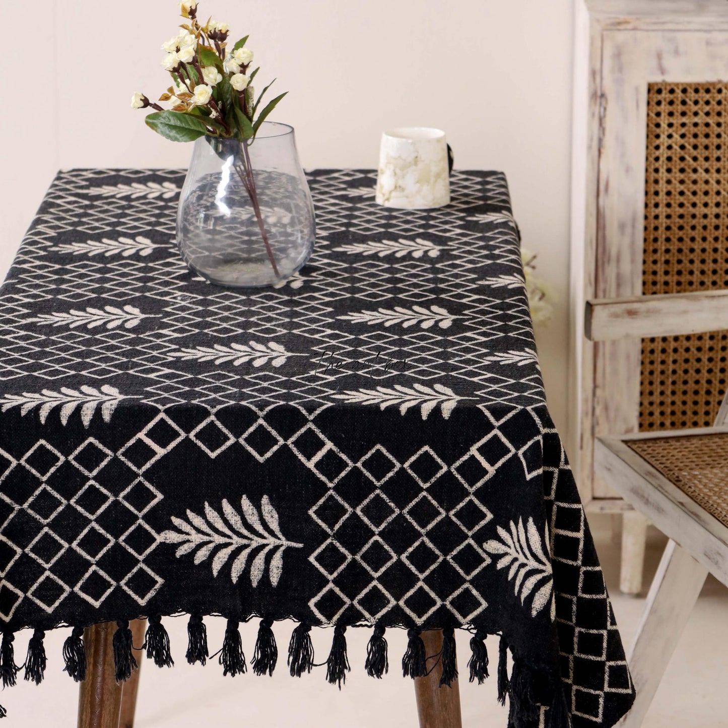 Black Table Covers with White Floral