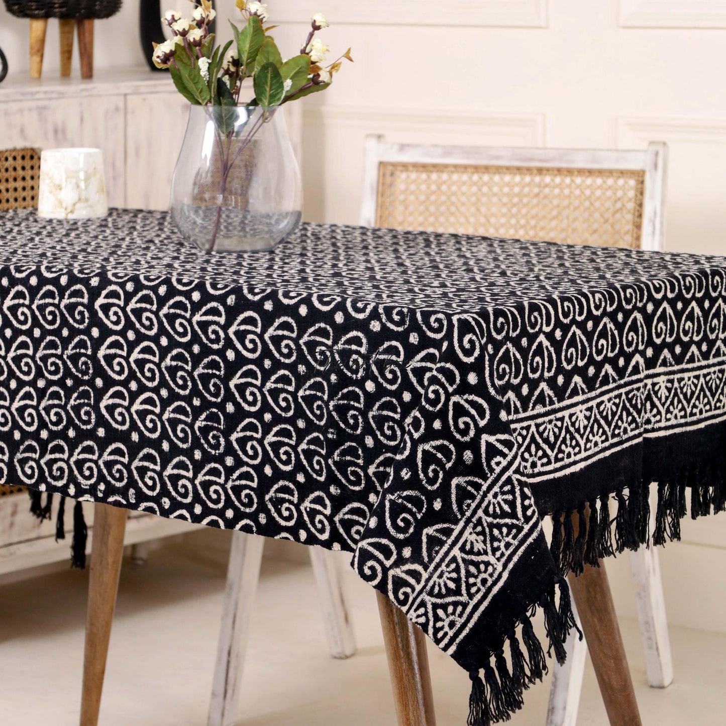 Black Floral Table Cover