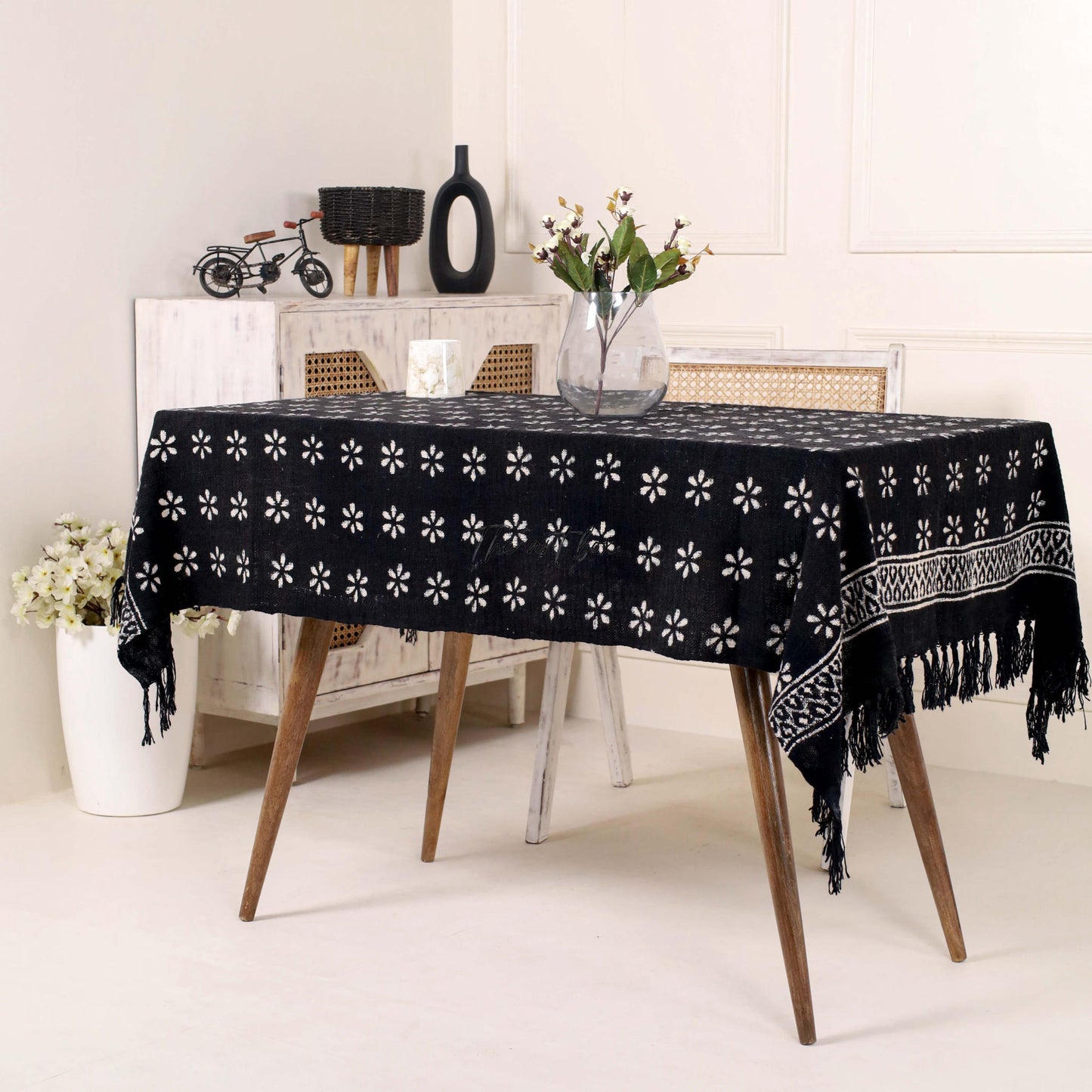 Black Floral Printed Table Cover