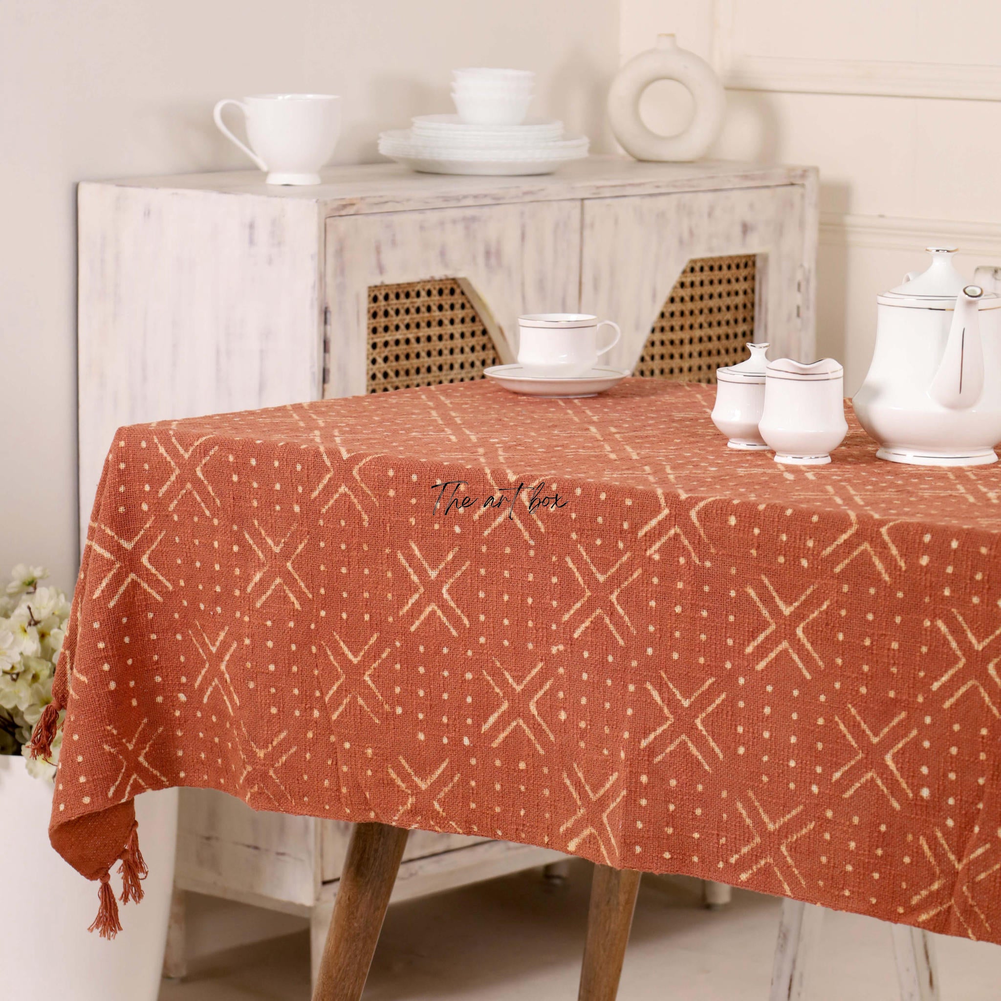 Rust with Floral Table Cover